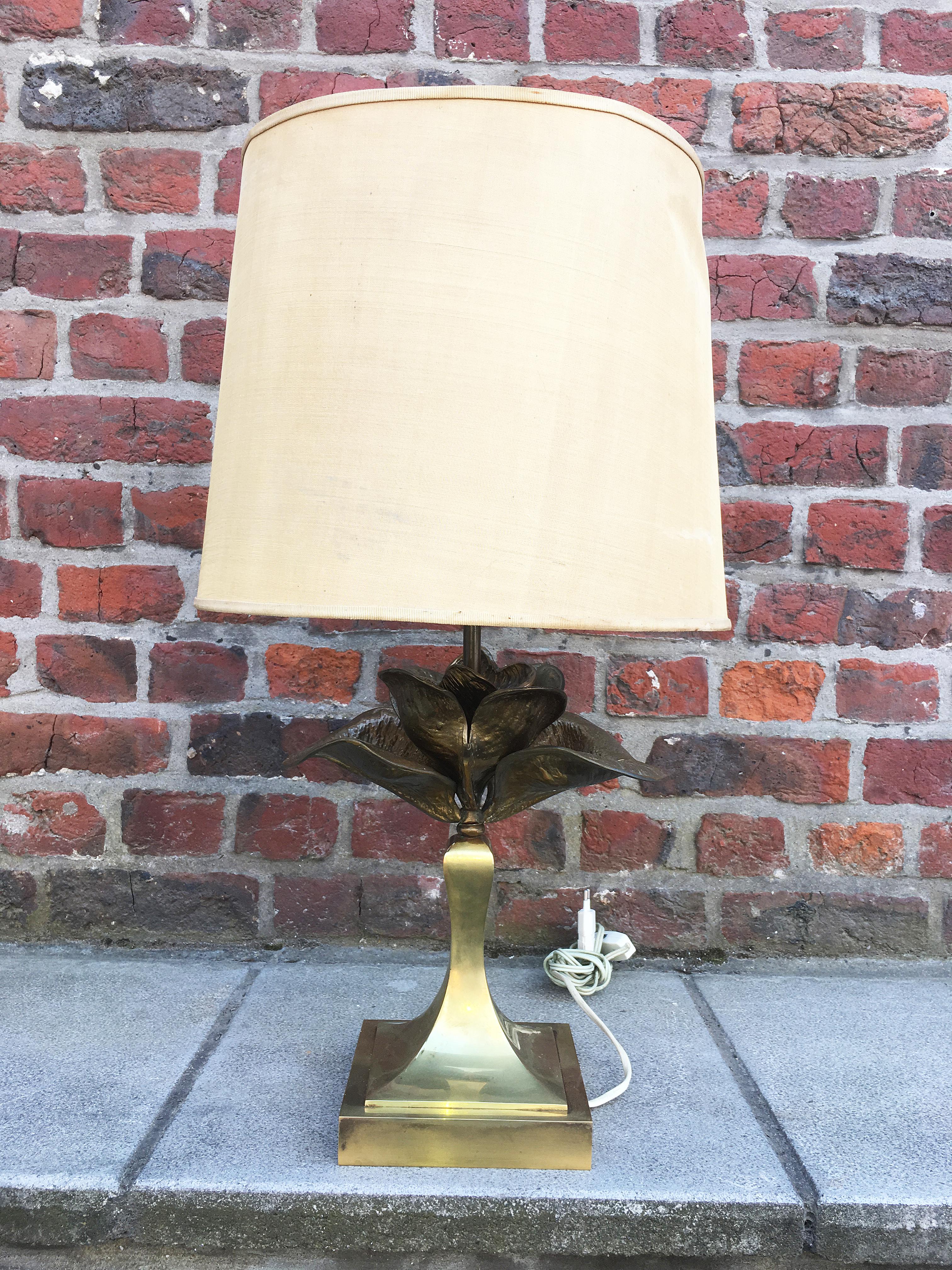 French Attributed to Maison Charles, Gilt Metal Table Lamp For Sale