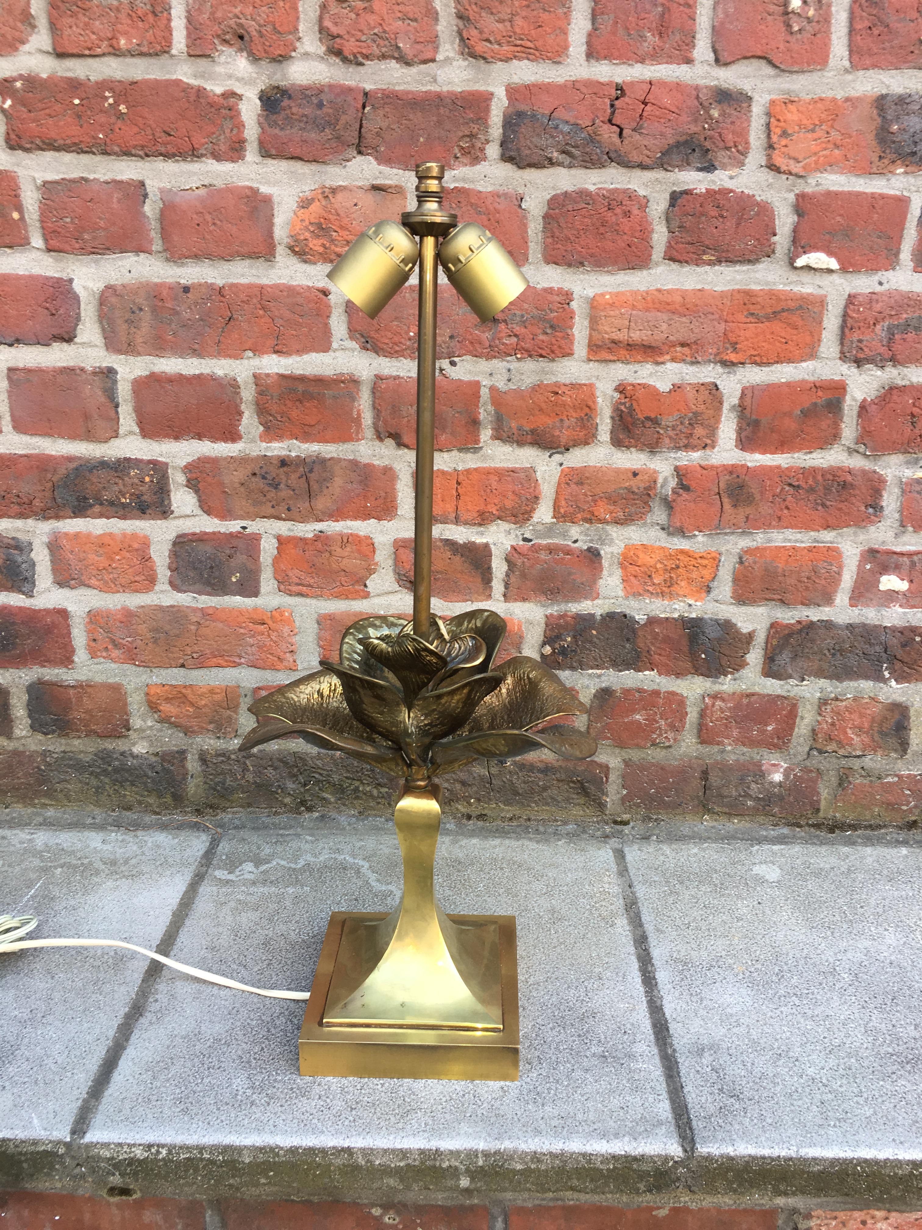 Attributed to Maison Charles, Gilt Metal Table Lamp For Sale 1