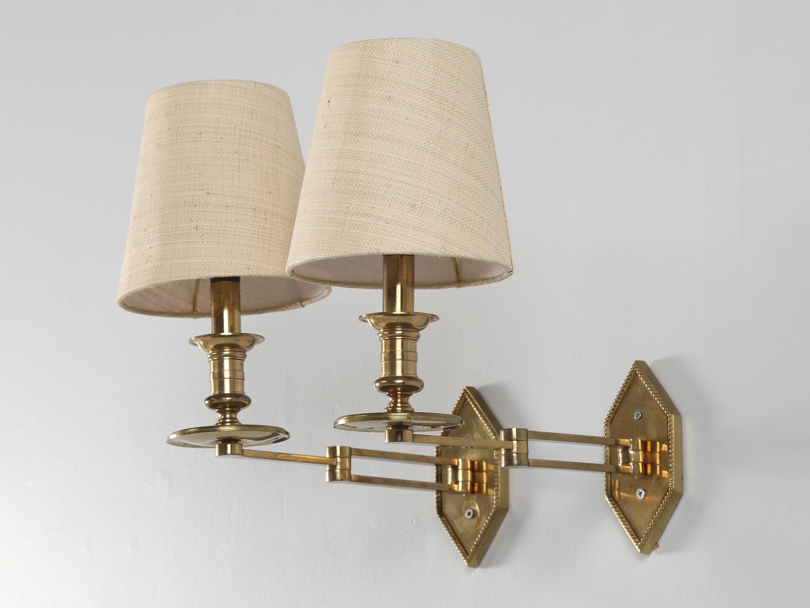 French Attributed to Maison Jansen Articulated Brass Wall Lights, Sconces circa 1940's