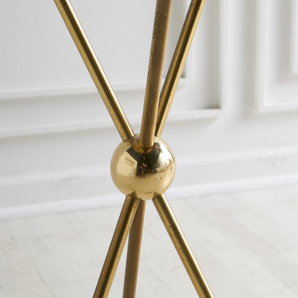 Hollywood Regency Attributed to Maison Jansen Brass Tripod Table with Arrow Motif