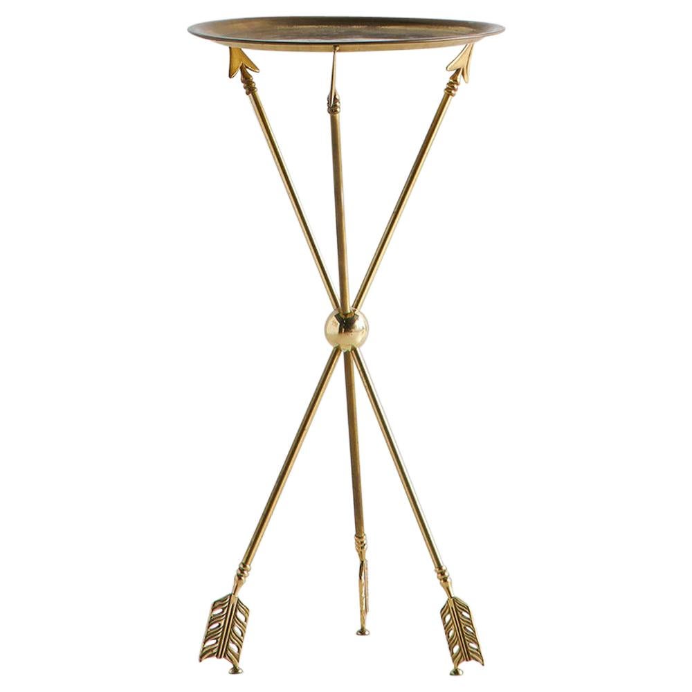 Attributed to Maison Jansen Brass Tripod Table with Arrow Motif