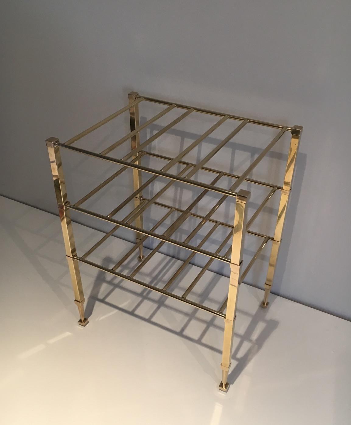 Neoclassical Attributed to Maison Jansen, Brass Wine Bottles Rack, French, circa 1940 For Sale