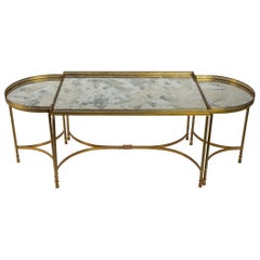 Attributed to Maison Jansen Bronze and Glass Tripartite Cocktail Table, 1950s