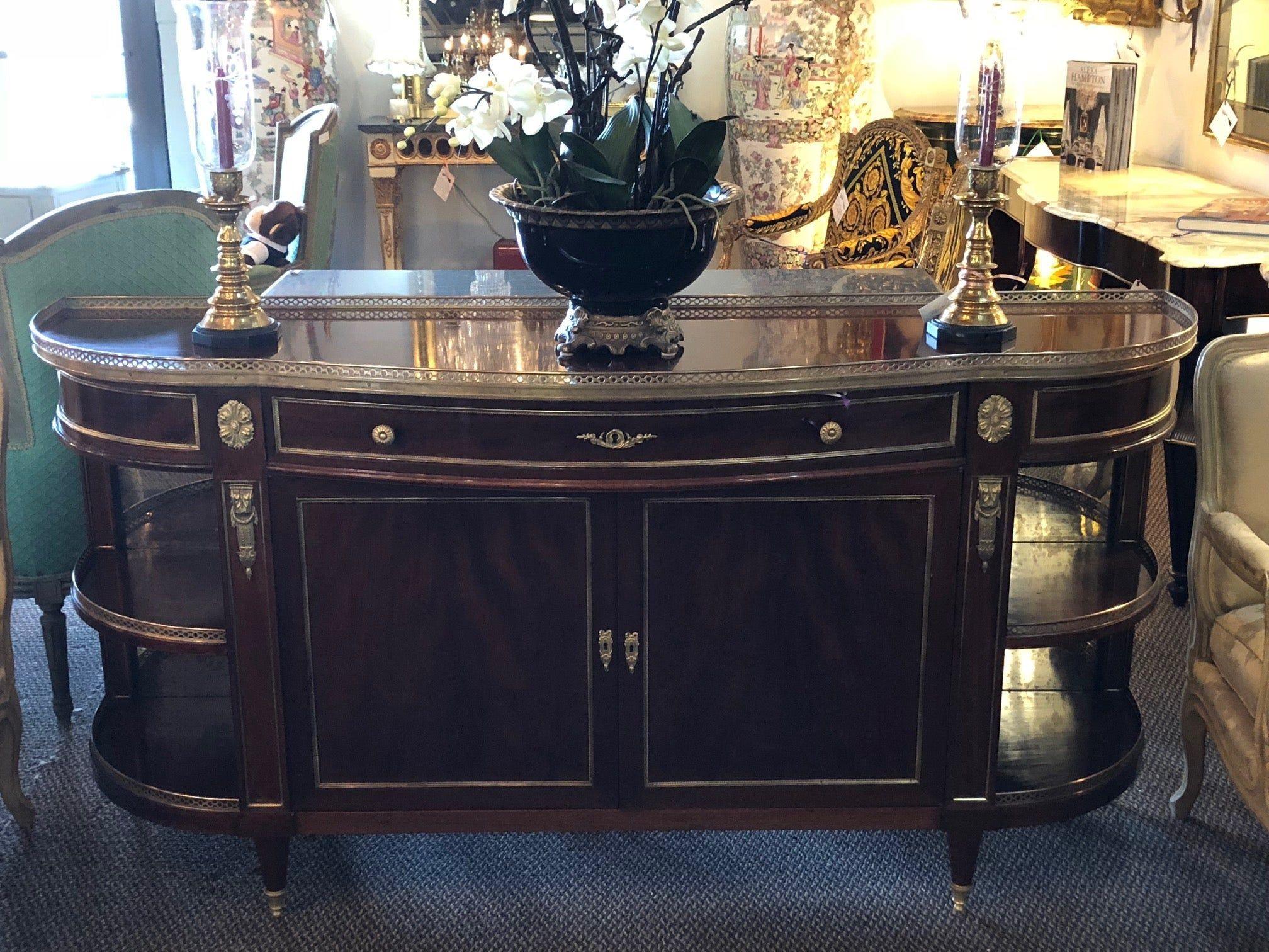 Attributed to Maison Jansen Flame Mahogany Demilune Server Sideboard 5