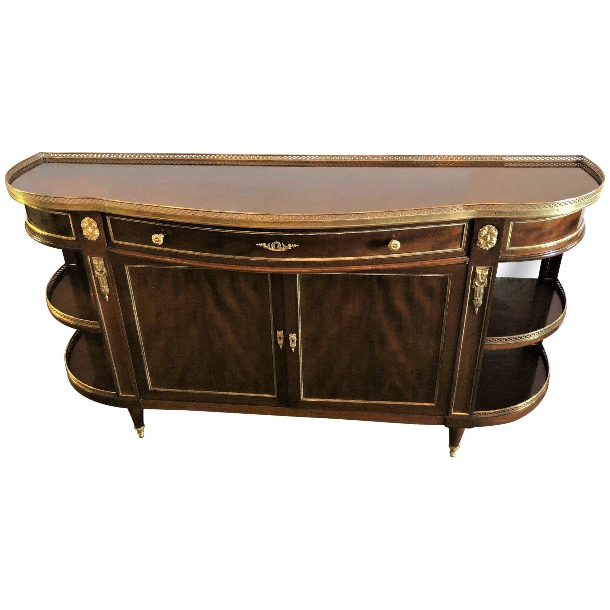 French Attributed to Maison Jansen Flame Mahogany Demilune Server Sideboard