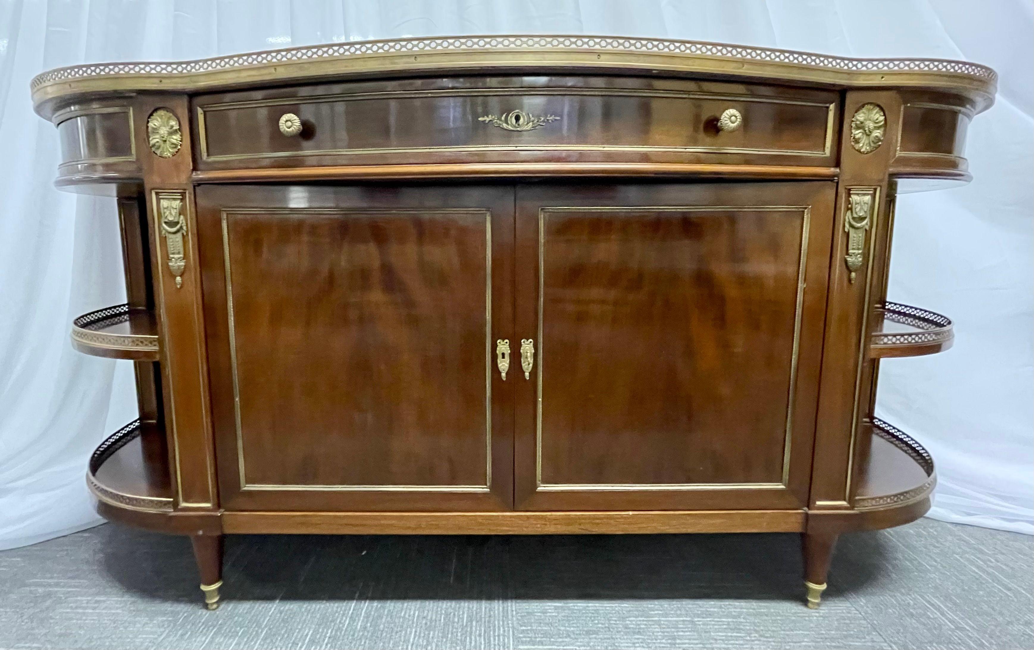 Attributed to Maison Jansen Flame Mahogany Demilune Server Sideboard In Good Condition In Stamford, CT