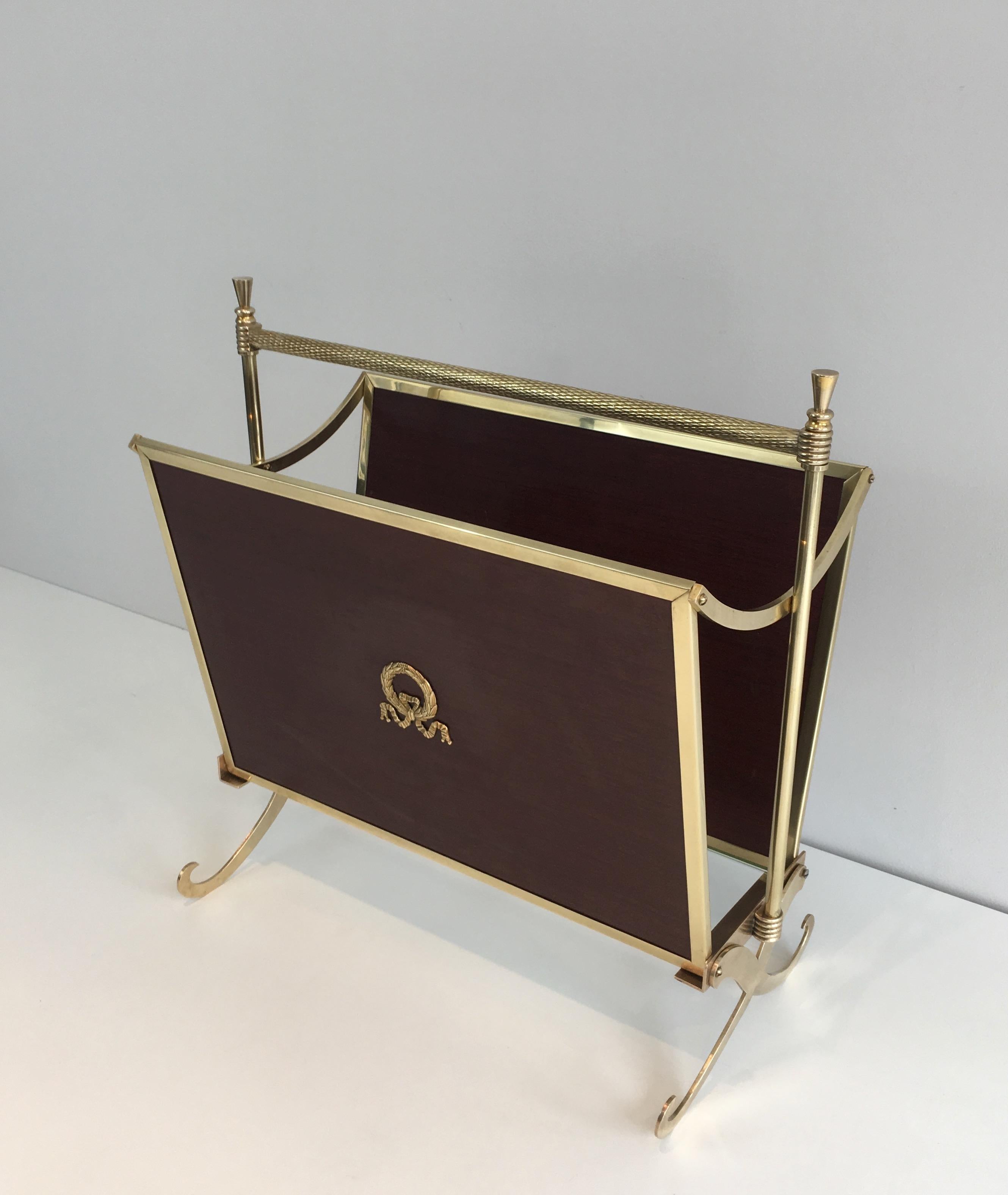 Maison Jansen Attributed, Neoclassical Brass and Mahogany Magazine Rack, French In Good Condition In Marcq-en-Barœul, Hauts-de-France