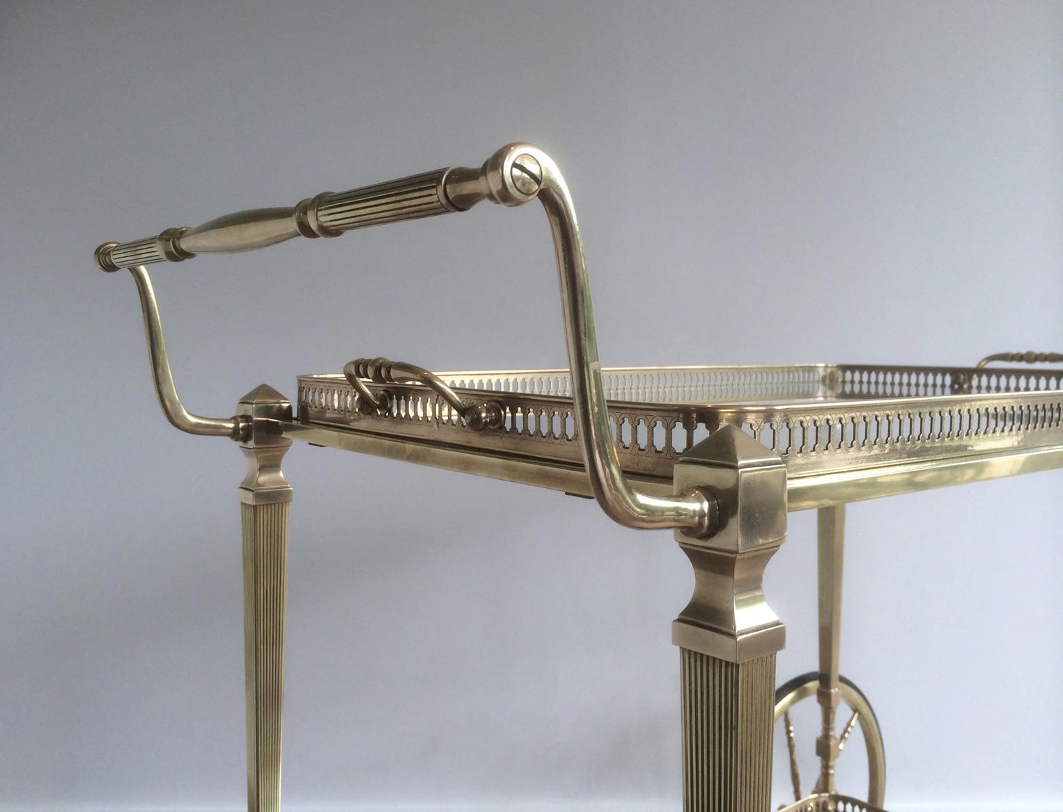 Attributed to Maison Jansen. Neoclassical Brass Bar Cart with Removable 4