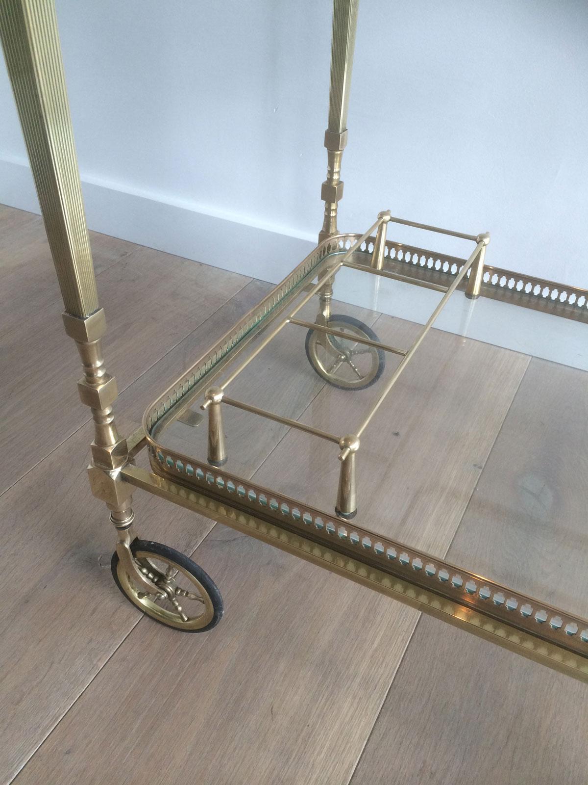 Attributed to Maison Jansen. Neoclassical Brass Bar Cart with Removable 5