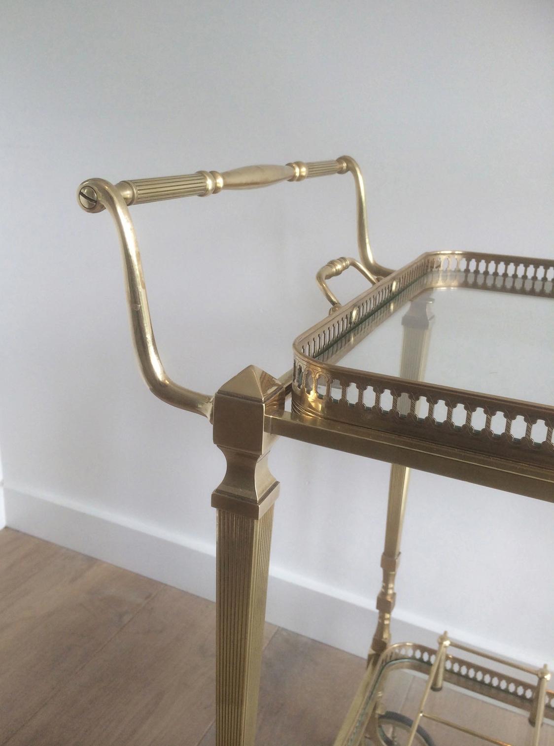 Attributed to Maison Jansen. Neoclassical Brass Bar Cart with Removable 6