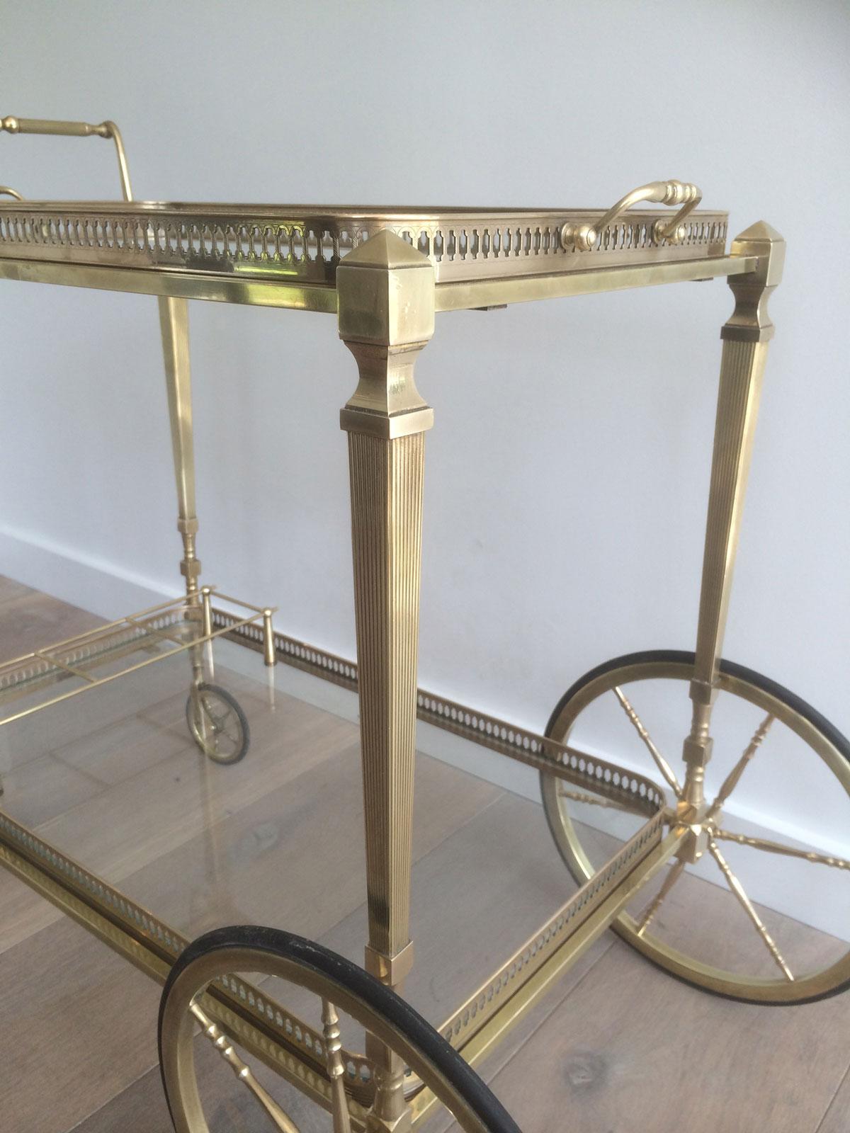 Attributed to Maison Jansen. Neoclassical Brass Bar Cart with Removable 8