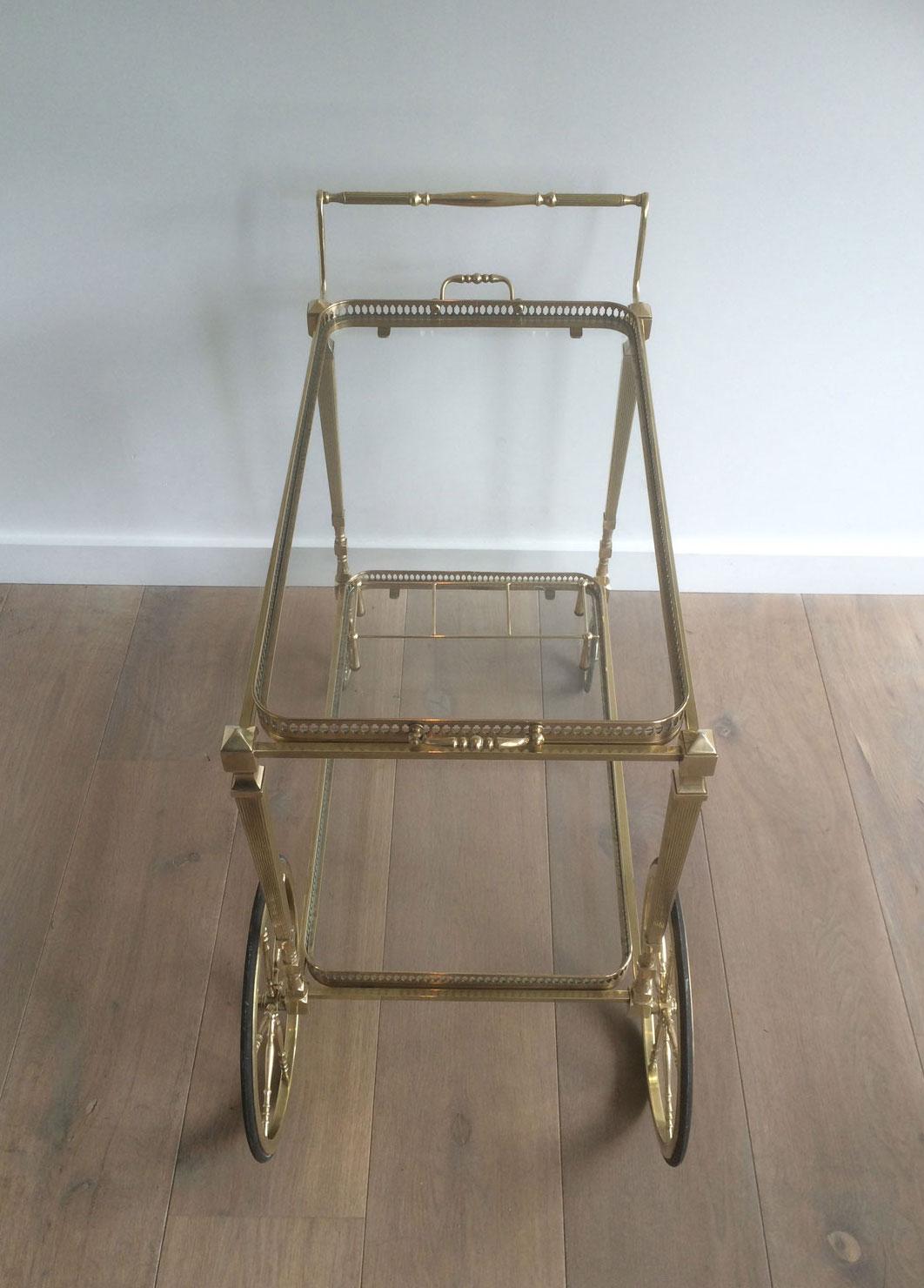 Attributed to Maison Jansen. Neoclassical Brass Bar Cart with Removable 11