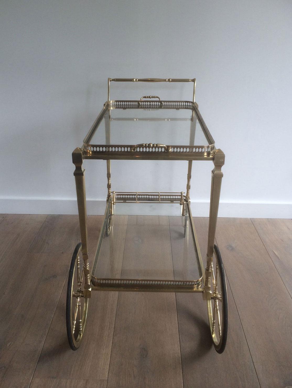 Attributed to Maison Jansen. Neoclassical Brass Bar Cart with Removable 12