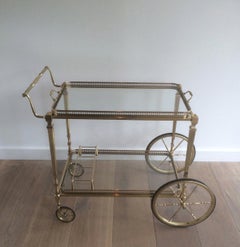 Attributed to Maison Jansen. Neoclassical Brass Bar Cart with Removable