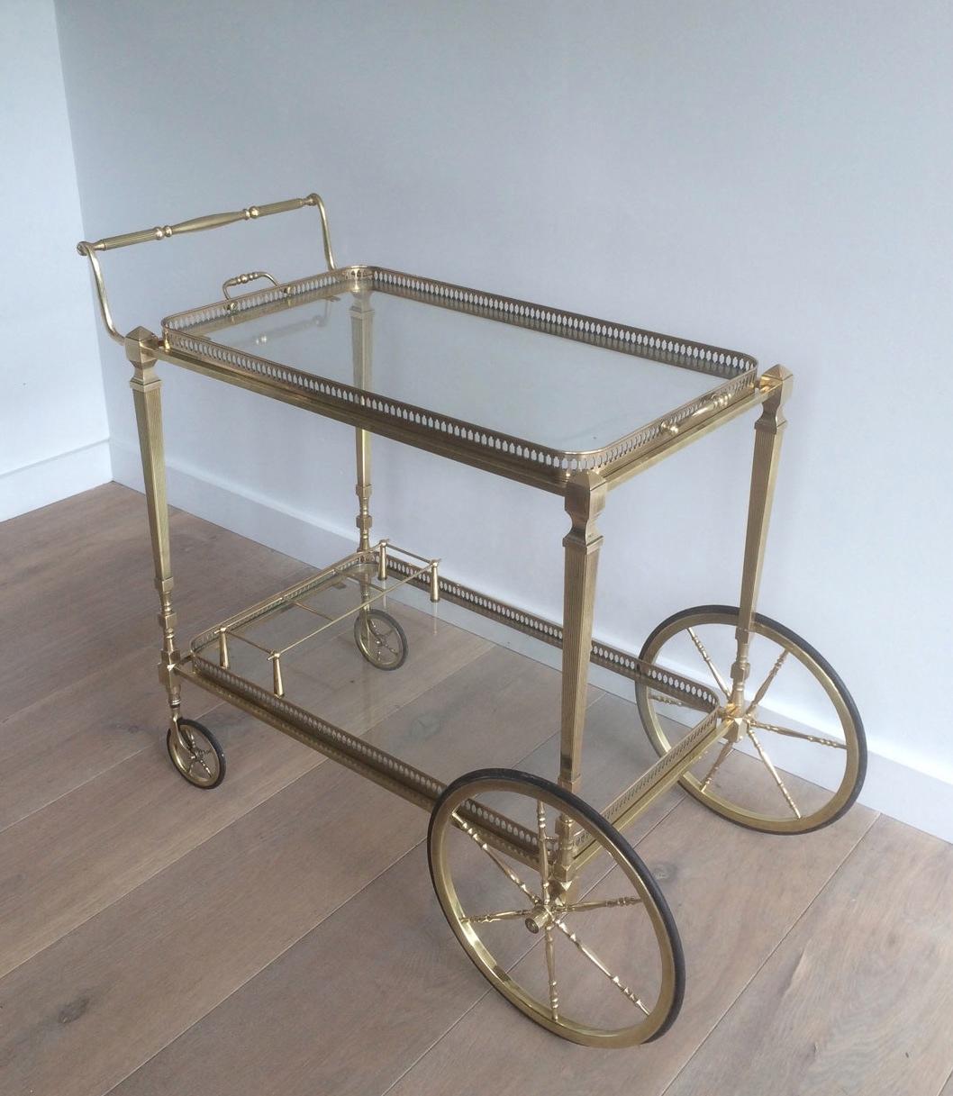 Attributed to Maison Jansen. Neoclassical Brass Bar Cart with Removable 14