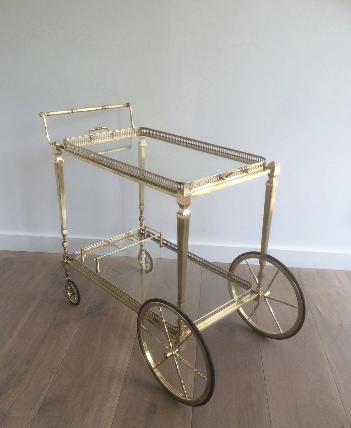 French Attributed to Maison Jansen. Neoclassical Brass Bar Cart with Removable