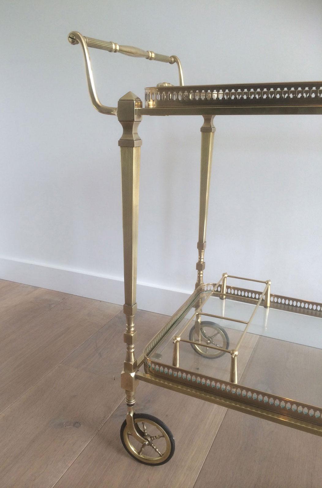 Mid-20th Century Attributed to Maison Jansen. Neoclassical Brass Bar Cart with Removable