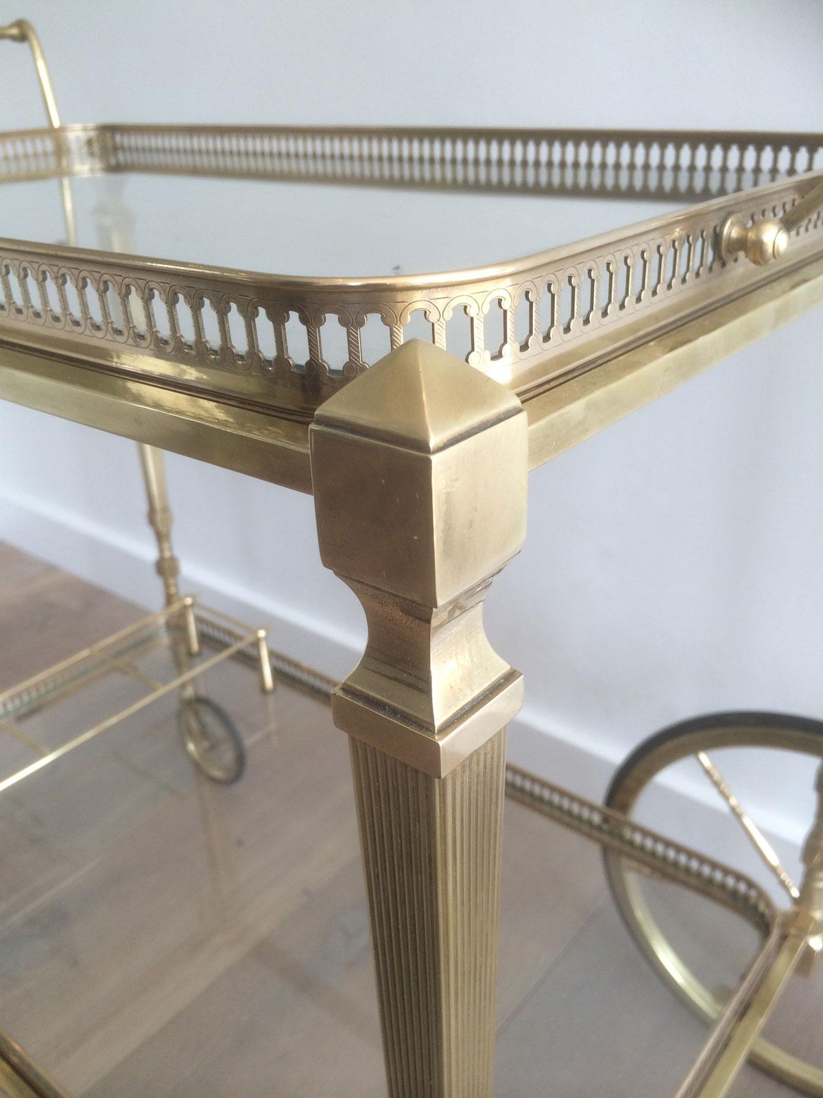 Attributed to Maison Jansen. Neoclassical Brass Bar Cart with Removable 1