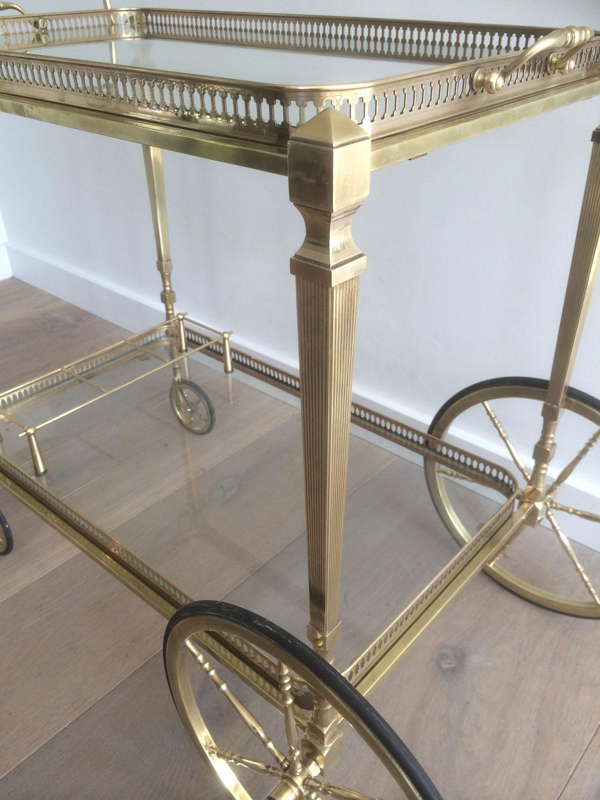 Attributed to Maison Jansen. Neoclassical Brass Bar Cart with Removable 2