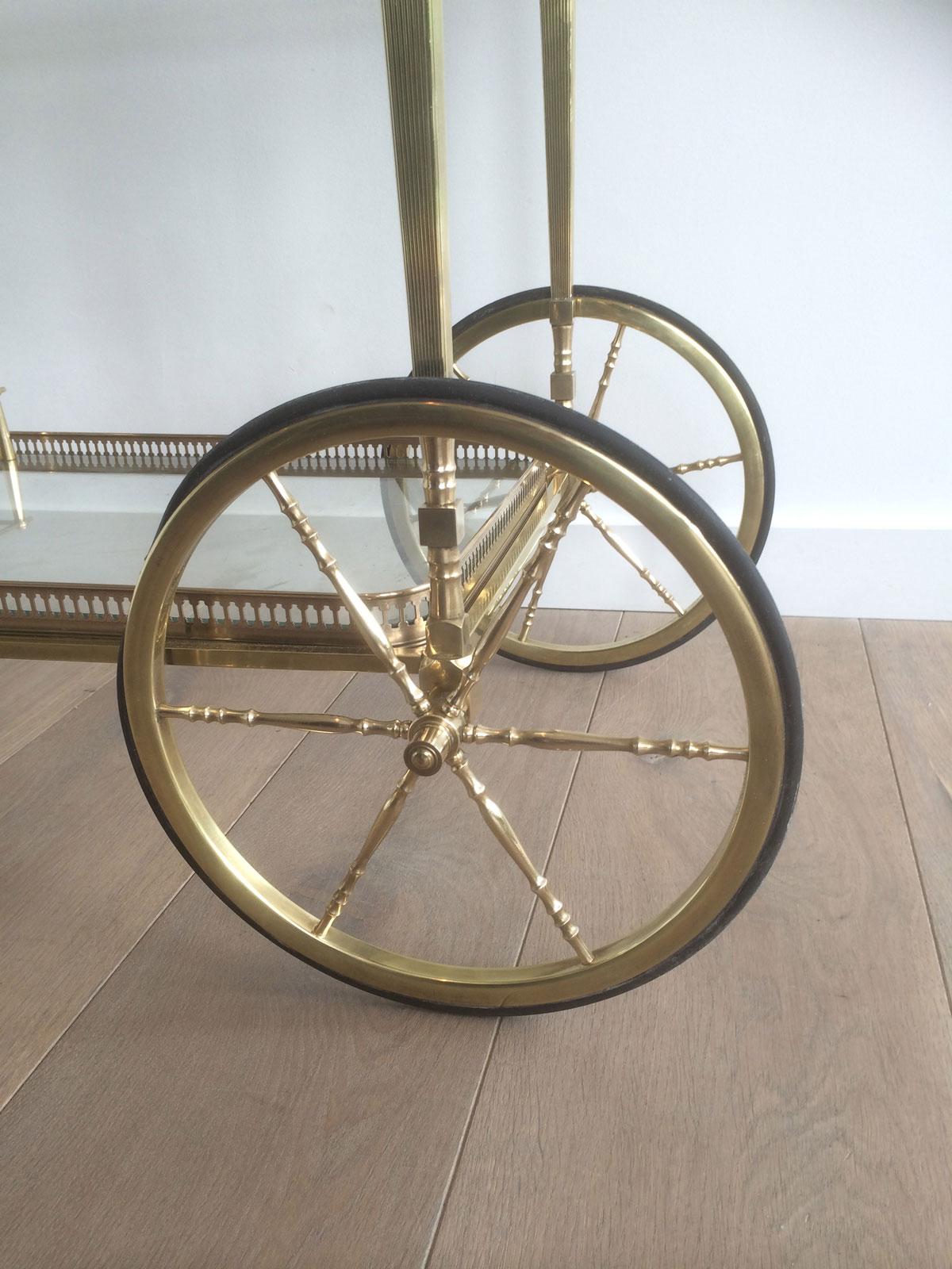 Attributed to Maison Jansen. Neoclassical Brass Bar Cart with Removable 3