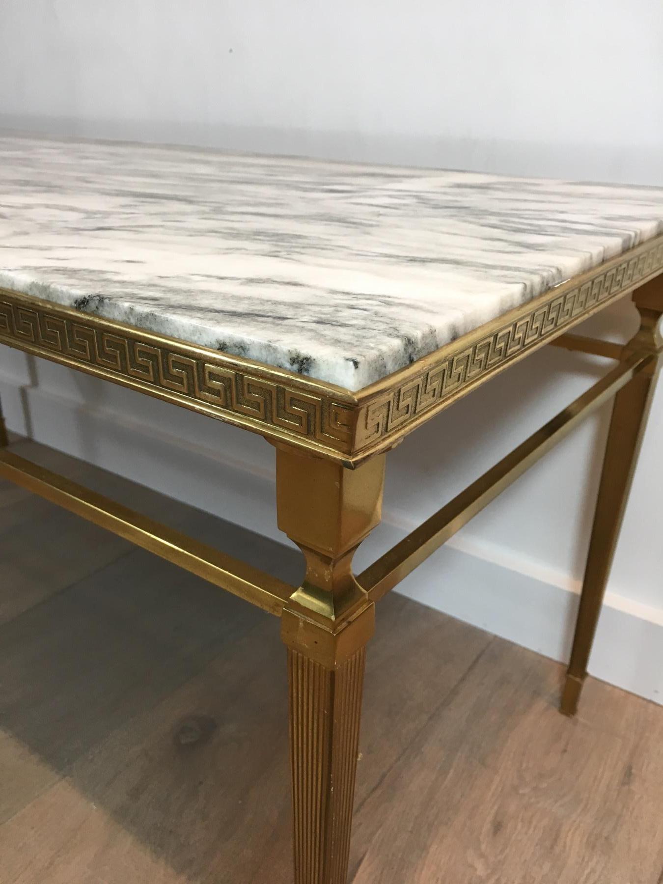 Attributed to Maison Jansen, Neoclassical Brass Coffee Table with Marble Top 4
