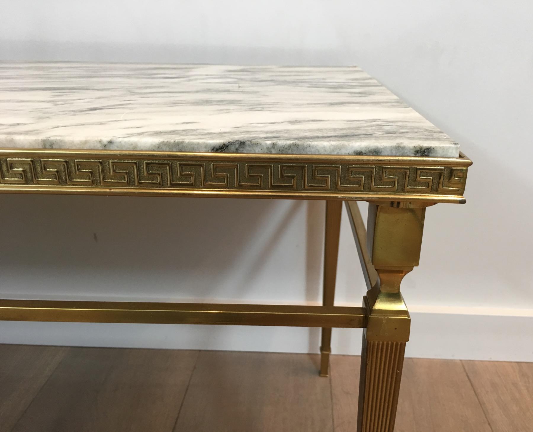 Attributed to Maison Jansen, Neoclassical Brass Coffee Table with Marble Top 5