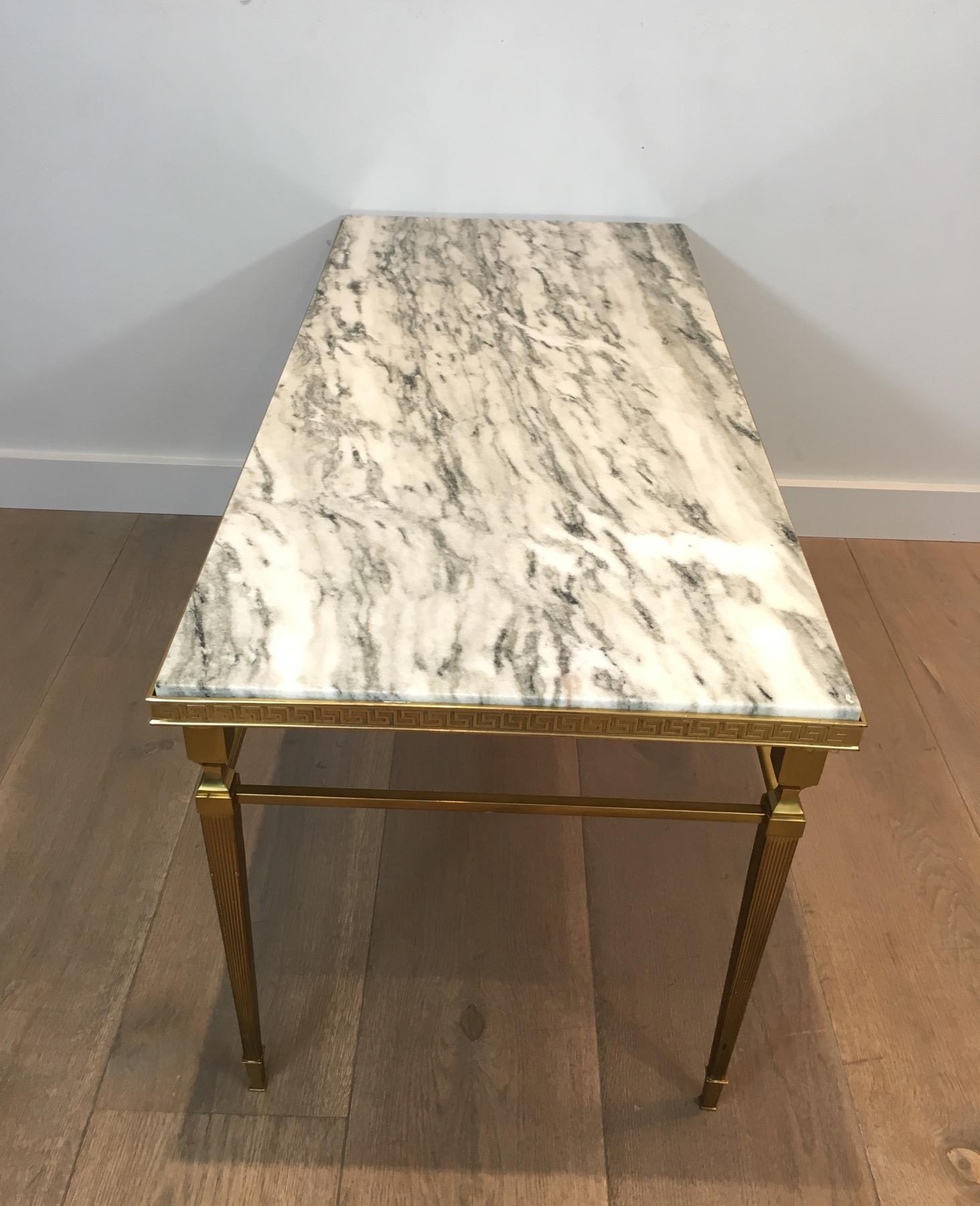 Attributed to Maison Jansen, Neoclassical Brass Coffee Table with Marble Top 7