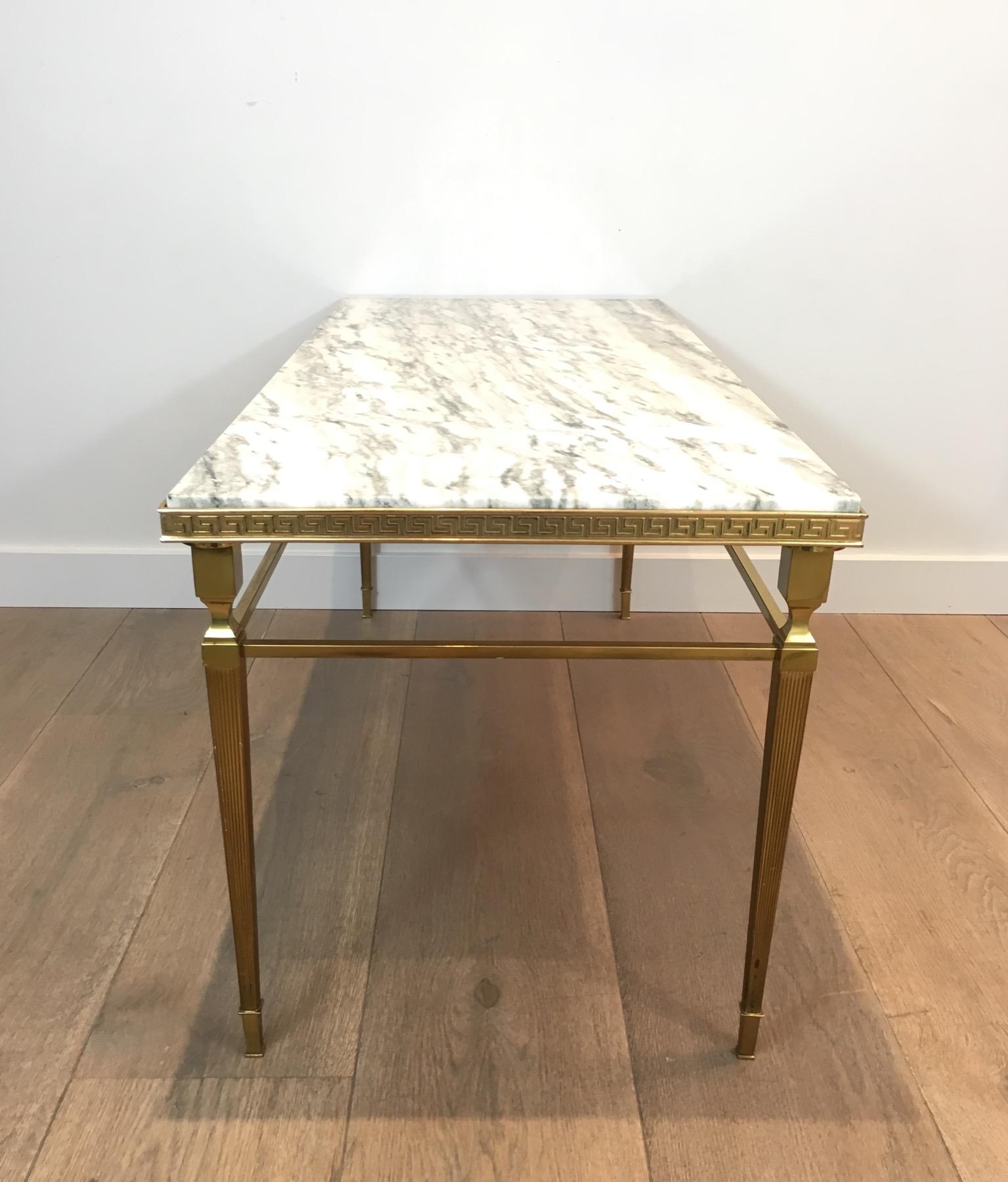 Attributed to Maison Jansen, Neoclassical Brass Coffee Table with Marble Top 8