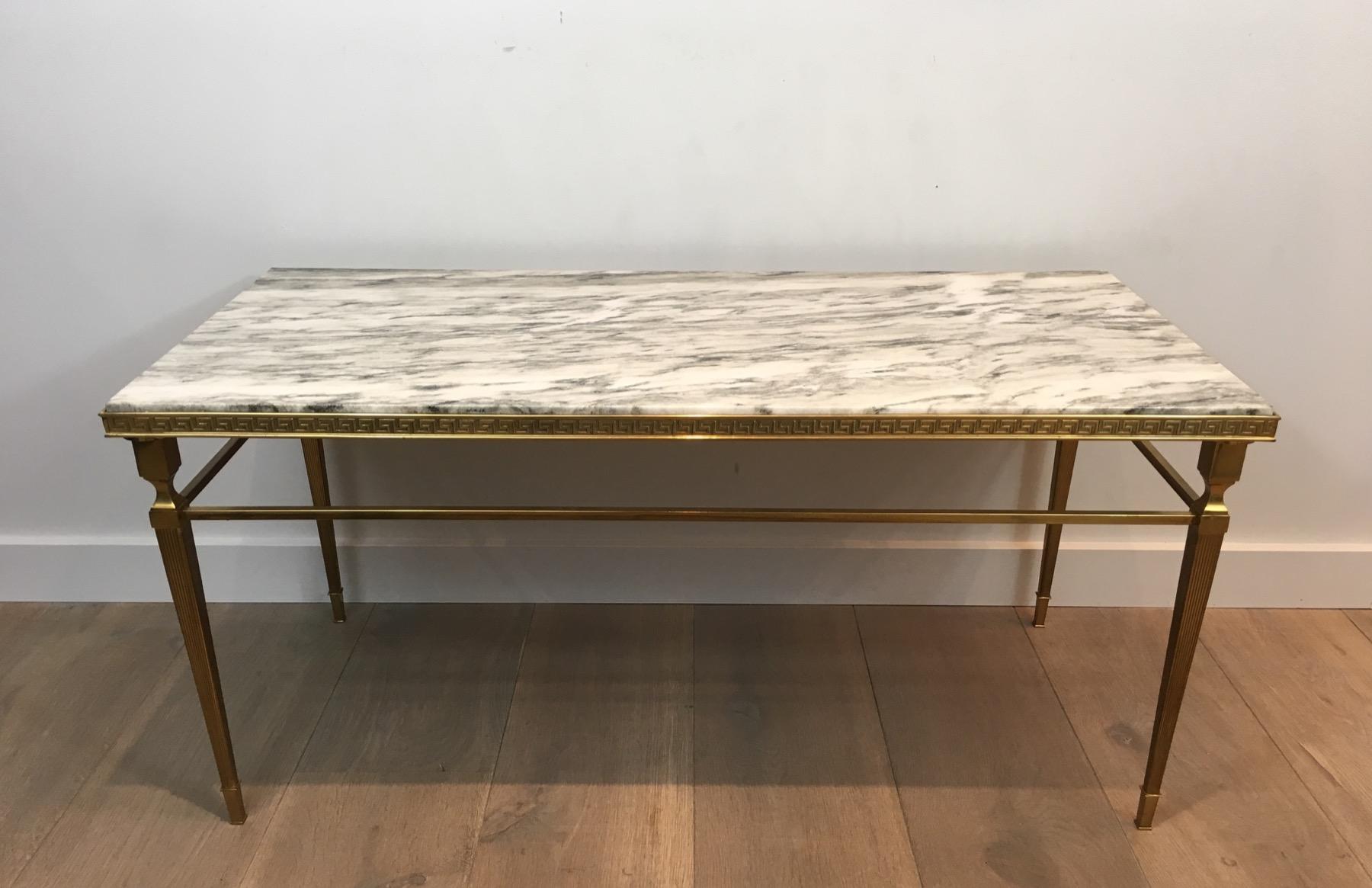 Attributed to Maison Jansen, Neoclassical Brass Coffee Table with Marble Top 14