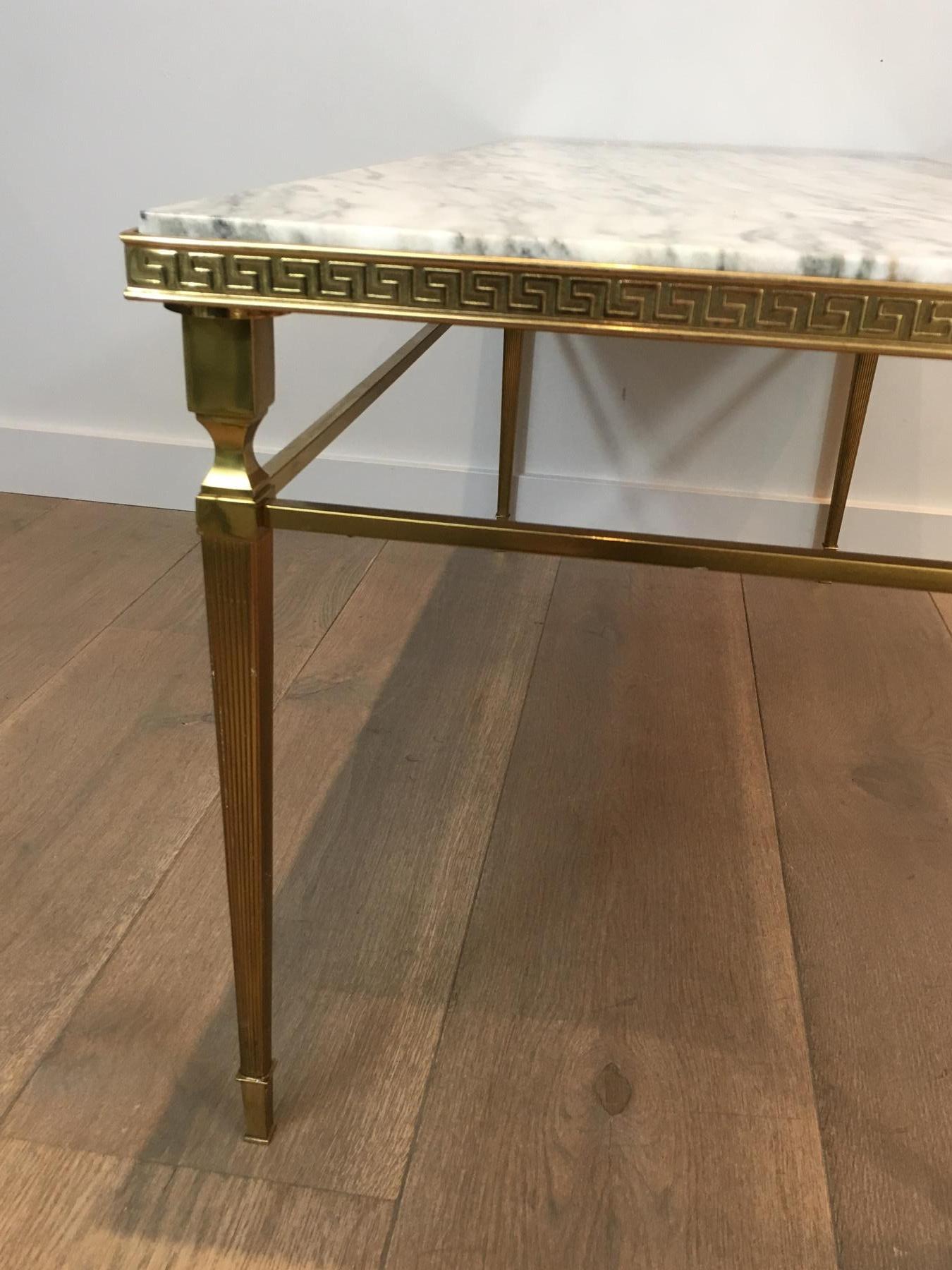Mid-20th Century Attributed to Maison Jansen, Neoclassical Brass Coffee Table with Marble Top