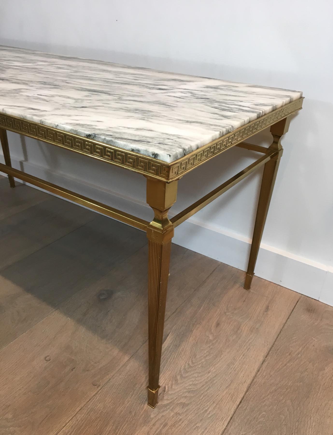 Attributed to Maison Jansen, Neoclassical Brass Coffee Table with Marble Top 1