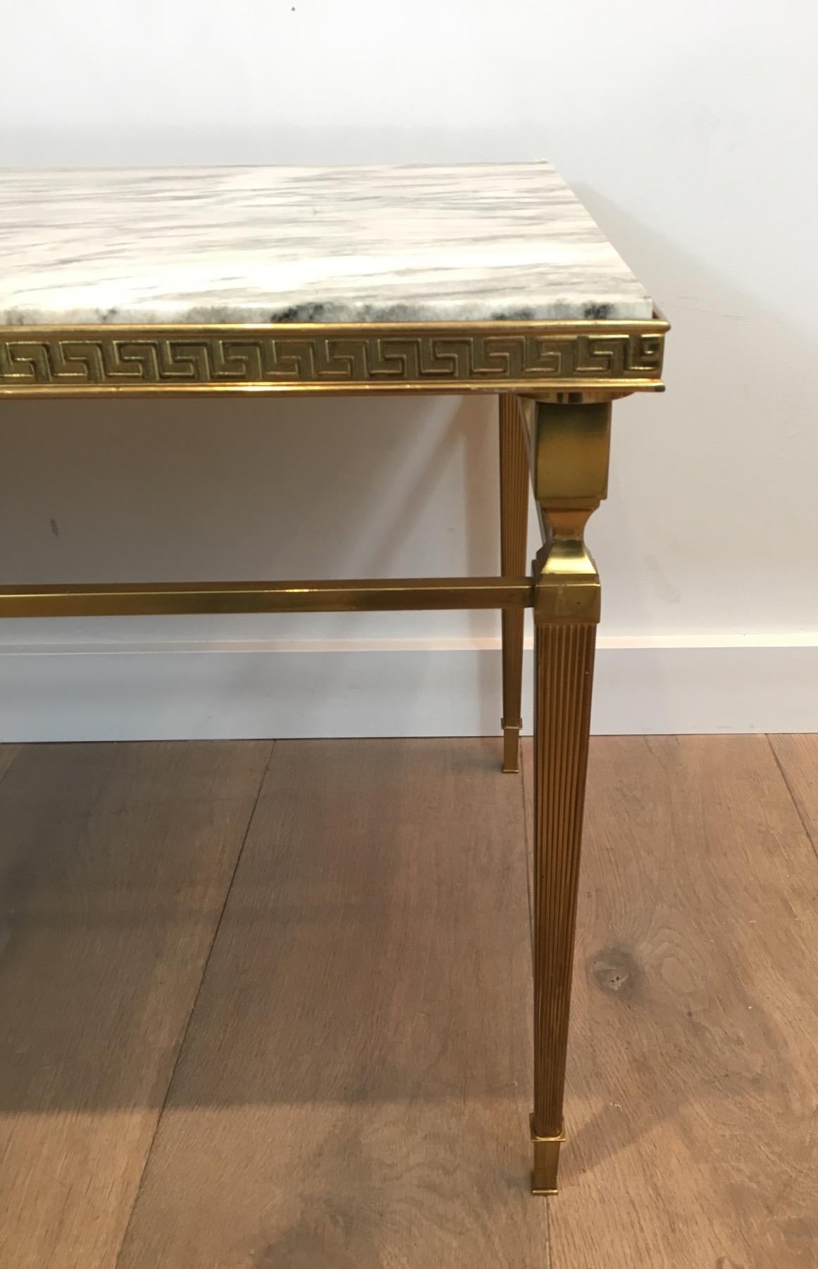 Attributed to Maison Jansen, Neoclassical Brass Coffee Table with Marble Top 2