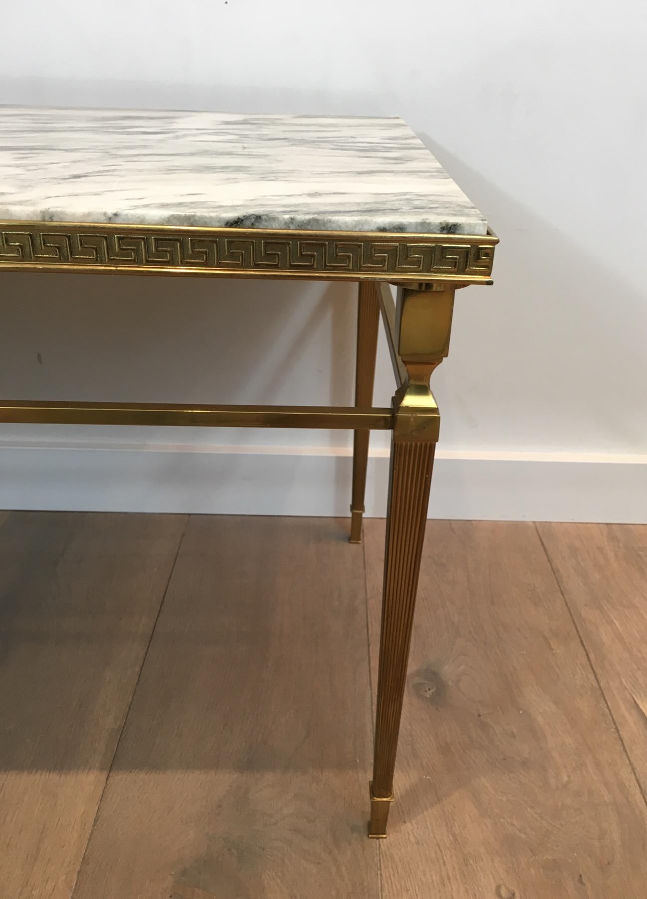 Attributed to Maison Jansen, Neoclassical Brass Coffee Table with Marble Top 3