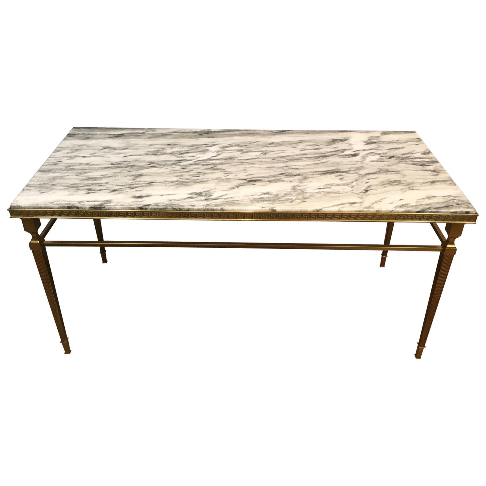 Attributed to Maison Jansen, Neoclassical Brass Coffee Table with Marble Top