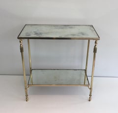 Attributed to Maison Jansen, Neoclassical Brass Side Table with Églomiséd Mirror