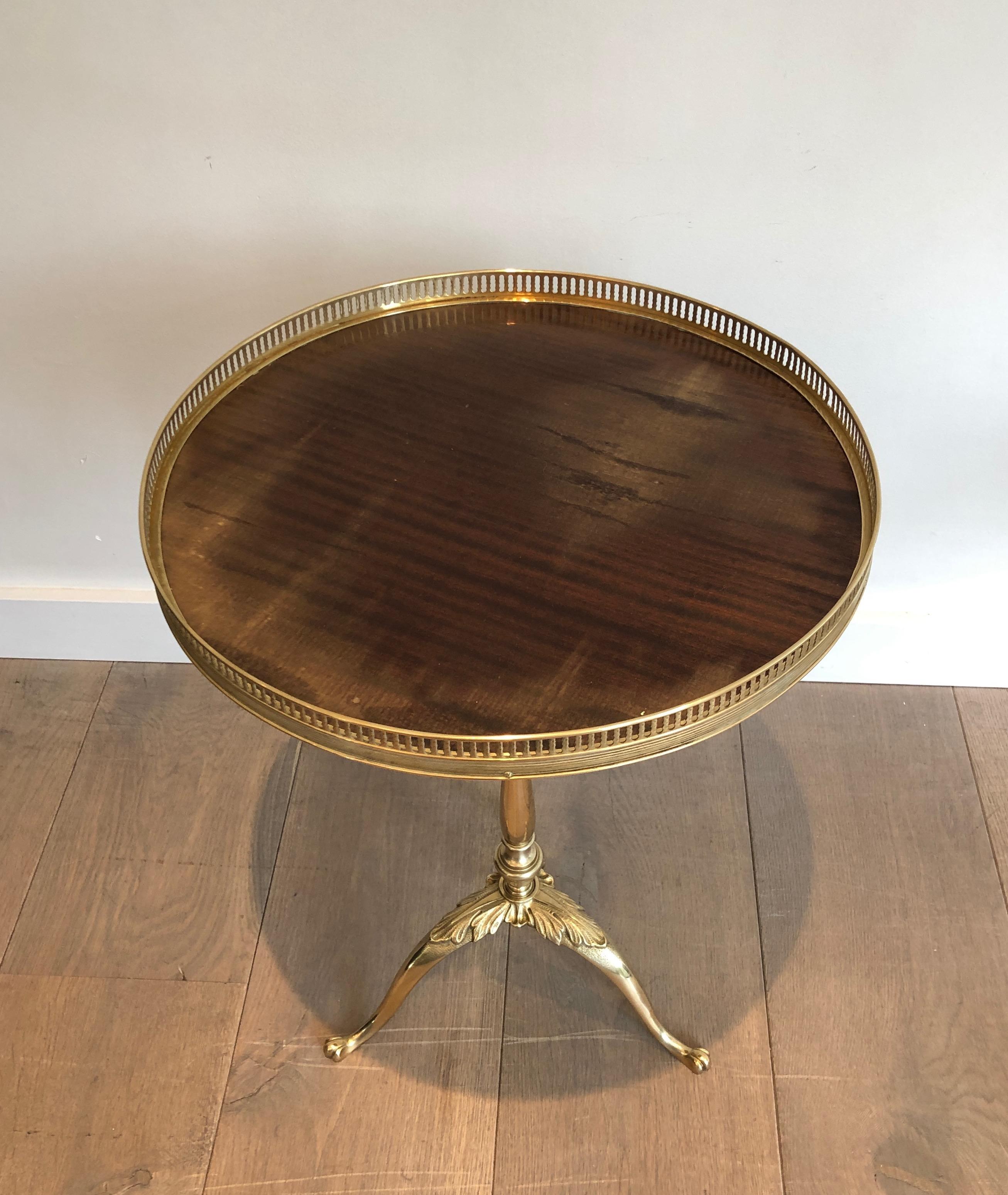French Attributed to Maison Jansen, Neoclassical Style Brass and Mahogany Side Table