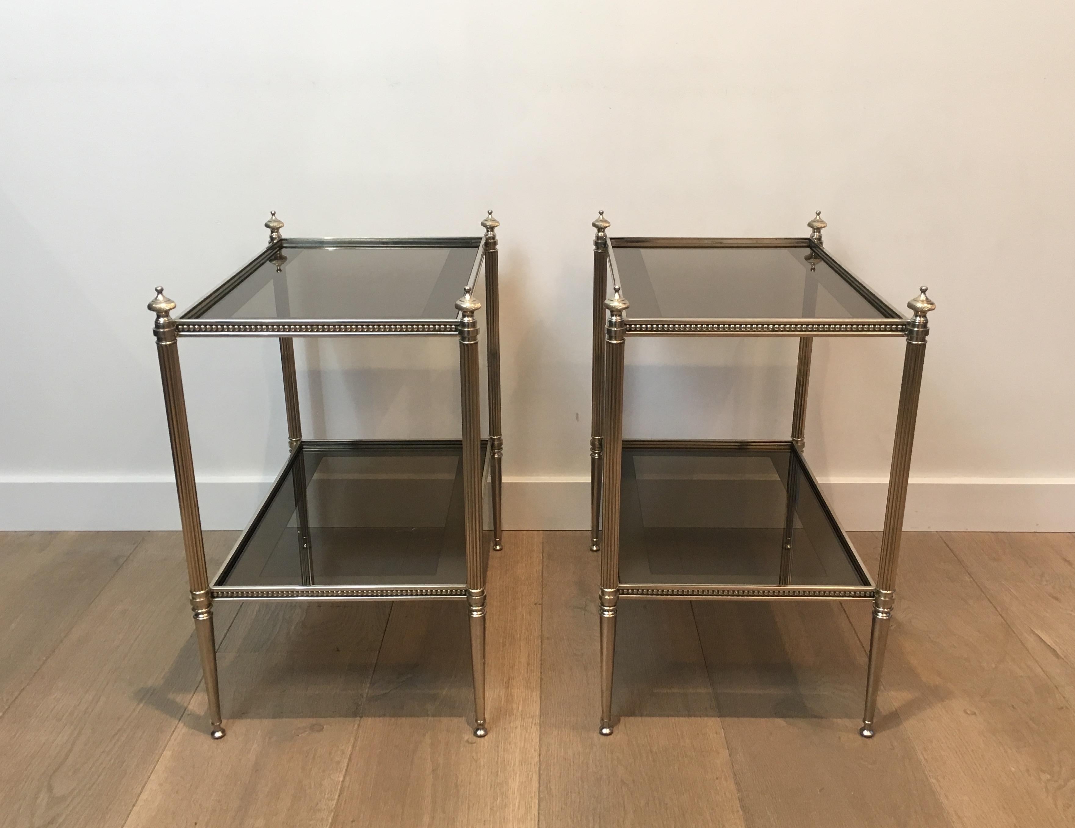 Pair of Neoclassical Stye Silvered Side Tables Attributed to Maison Jansen 7