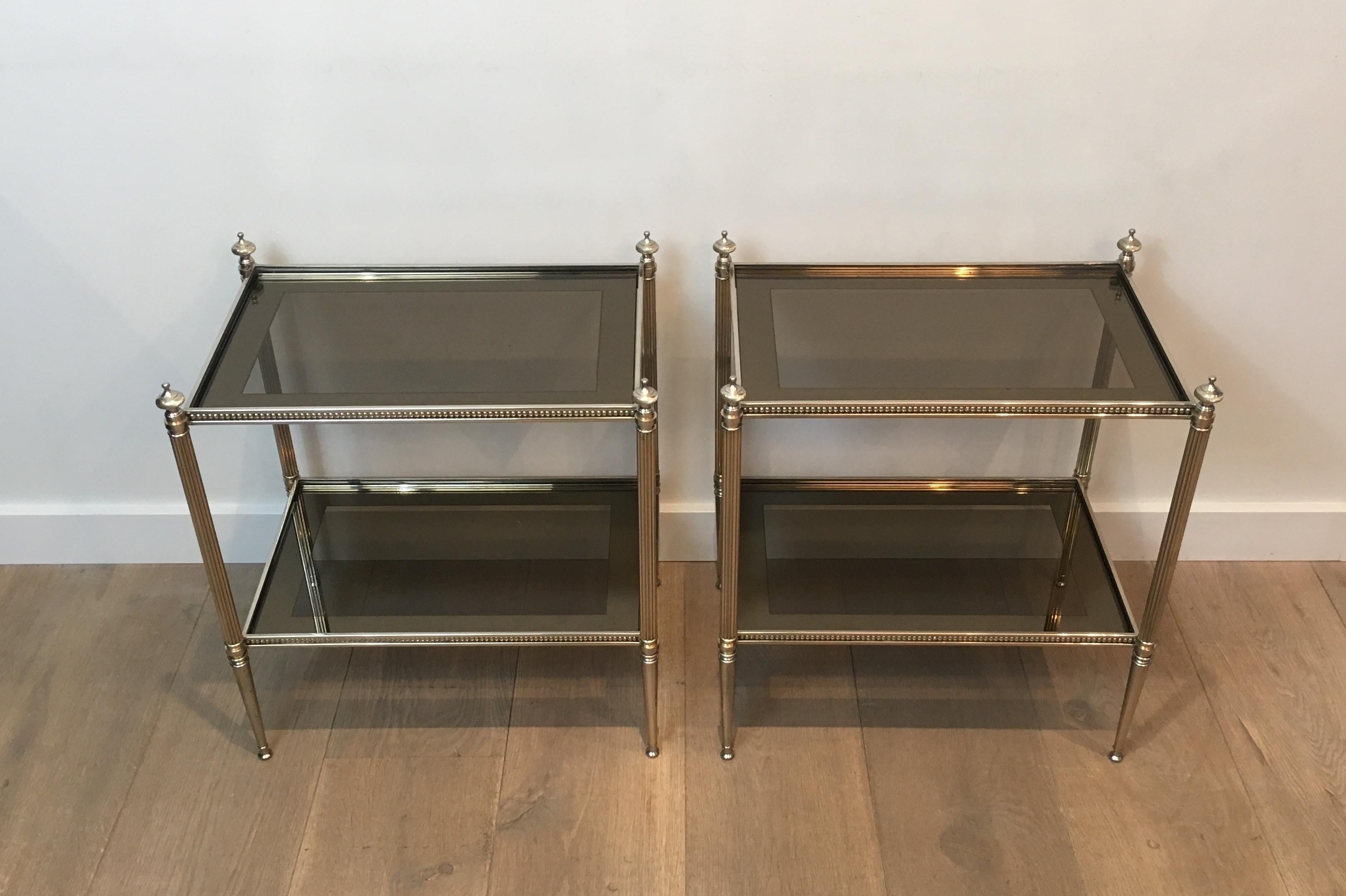 Pair of Neoclassical Stye Silvered Side Tables Attributed to Maison Jansen 14