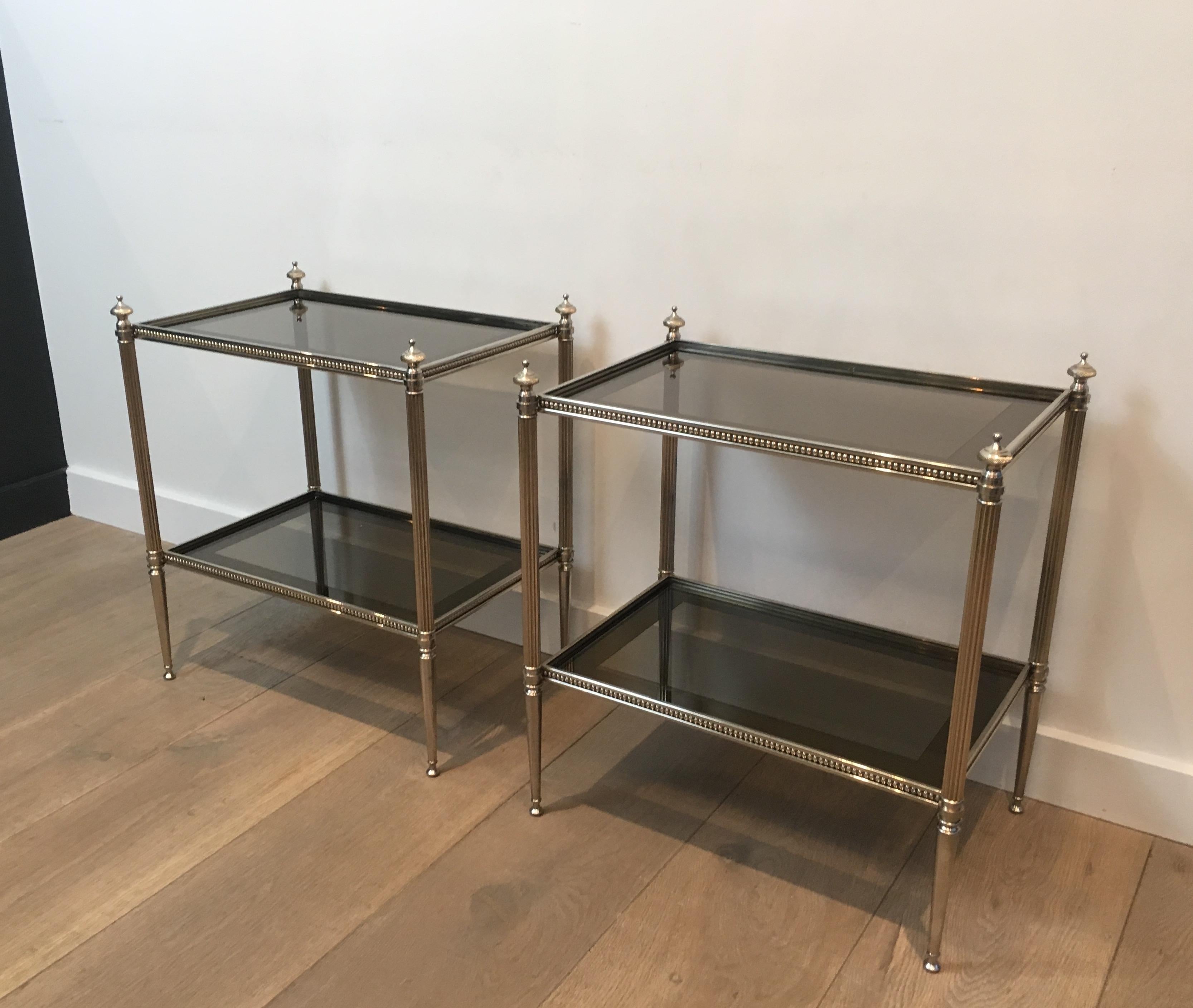 French Pair of Neoclassical Stye Silvered Side Tables Attributed to Maison Jansen