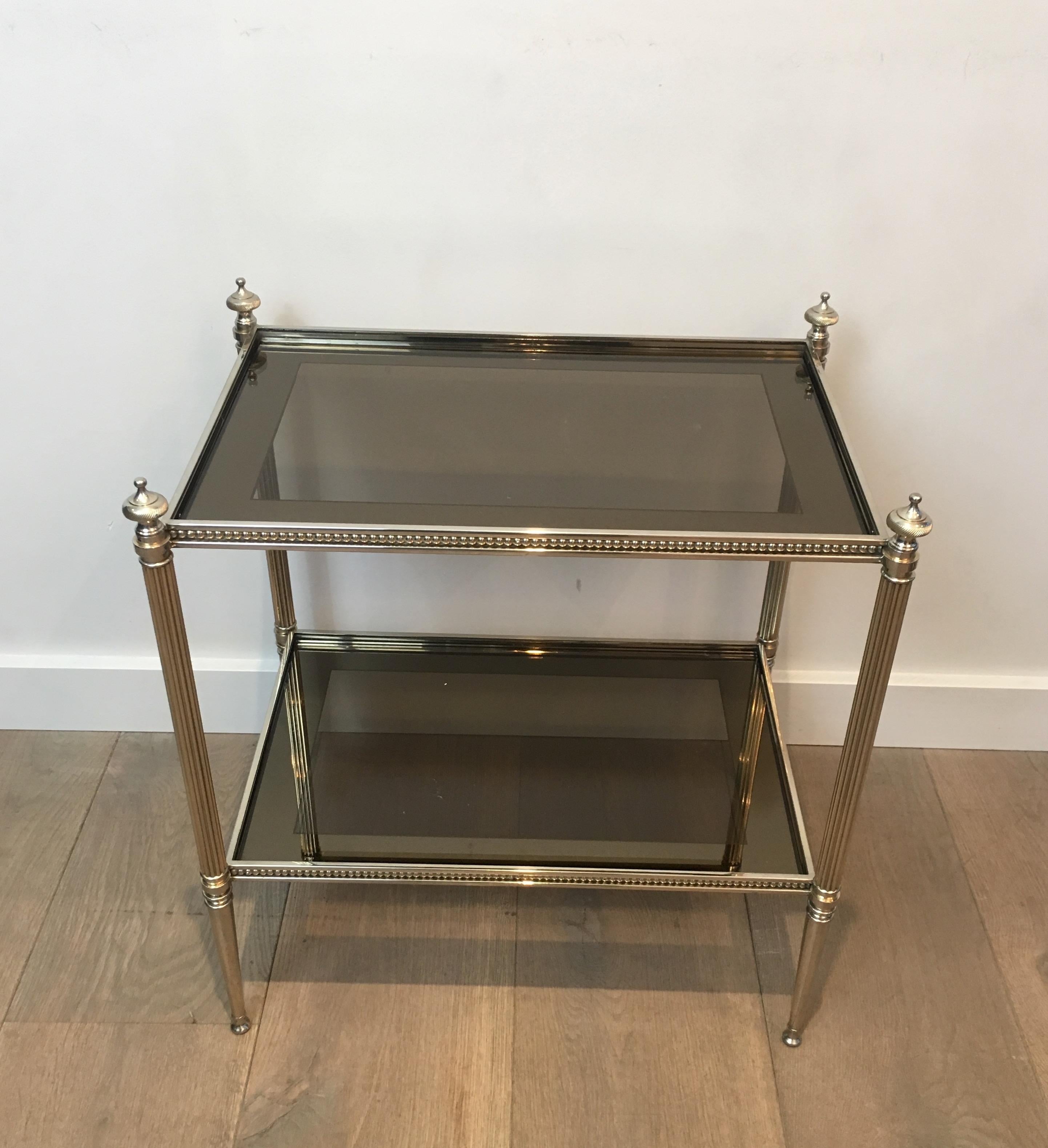 Bronzed Pair of Neoclassical Stye Silvered Side Tables Attributed to Maison Jansen