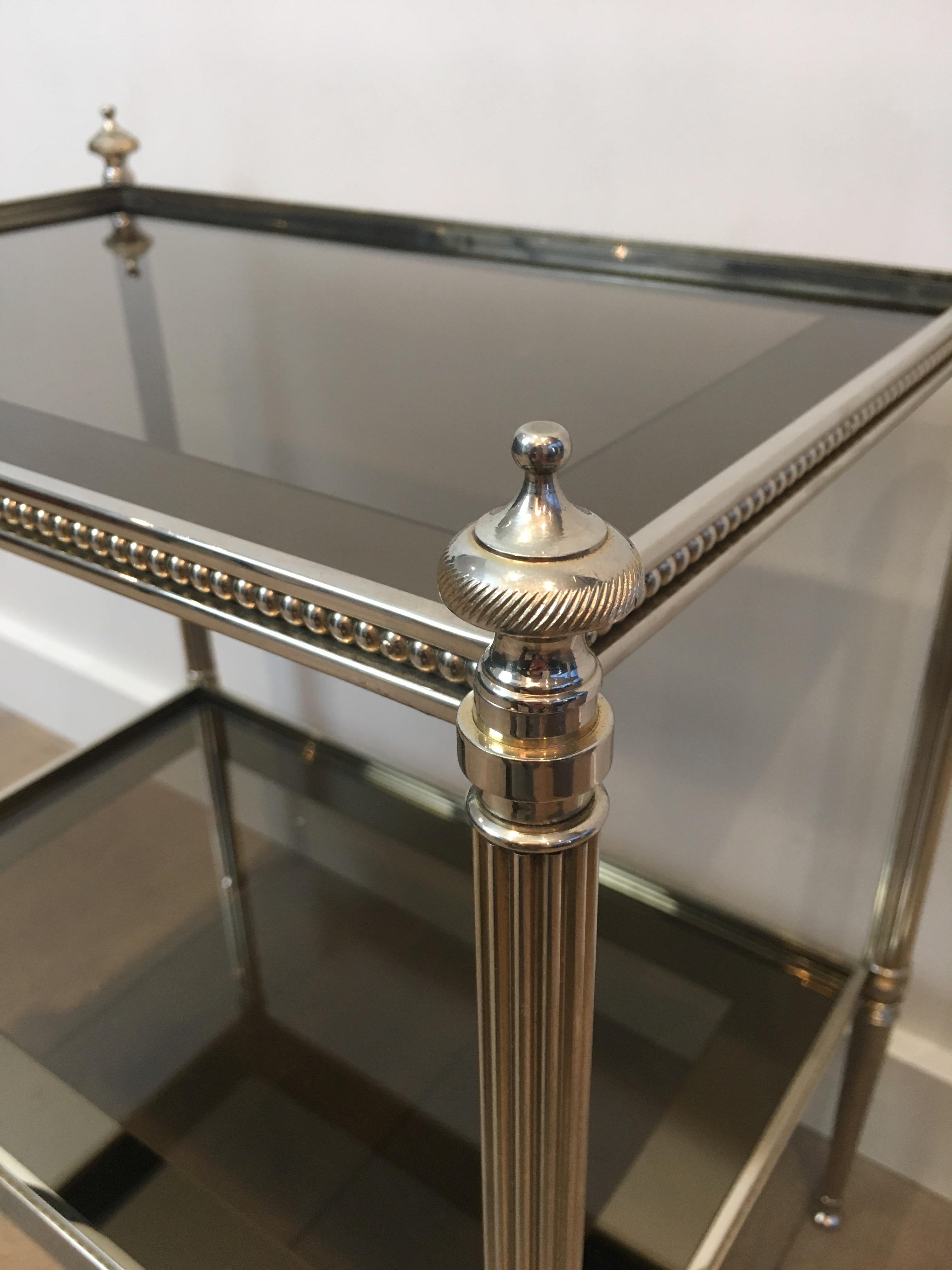Pair of Neoclassical Stye Silvered Side Tables Attributed to Maison Jansen In Good Condition In Marcq-en-Barœul, Hauts-de-France