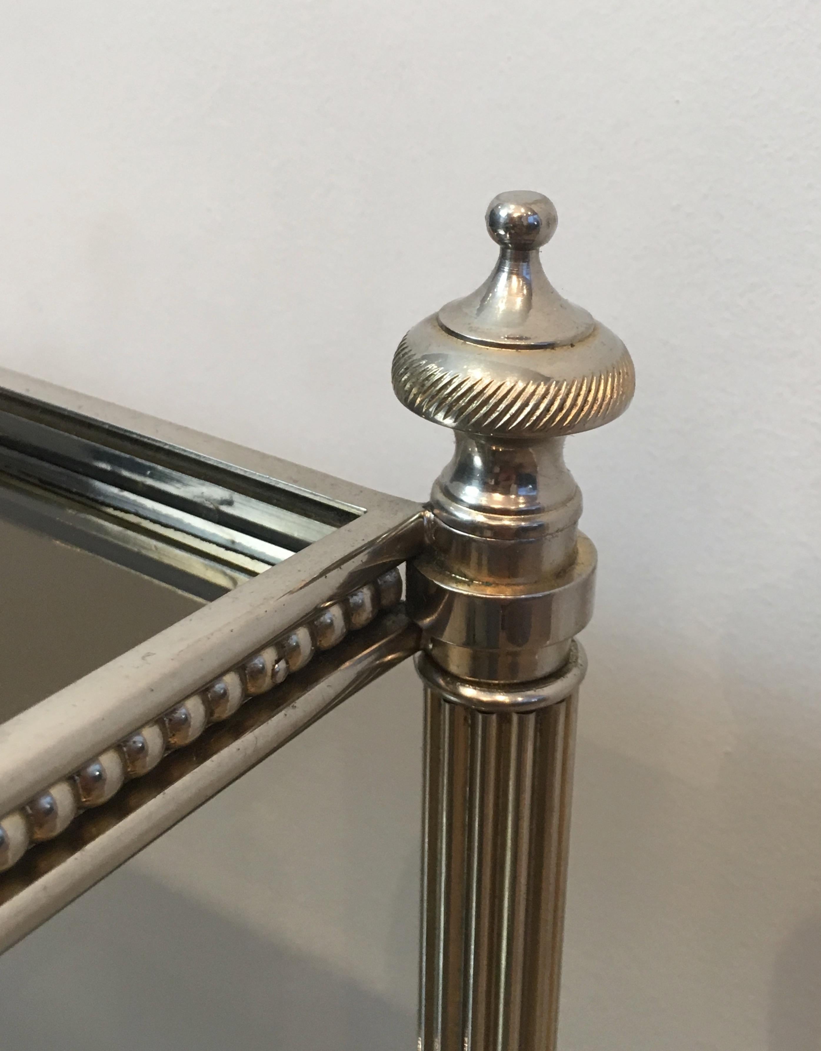 Mid-20th Century Pair of Neoclassical Stye Silvered Side Tables Attributed to Maison Jansen