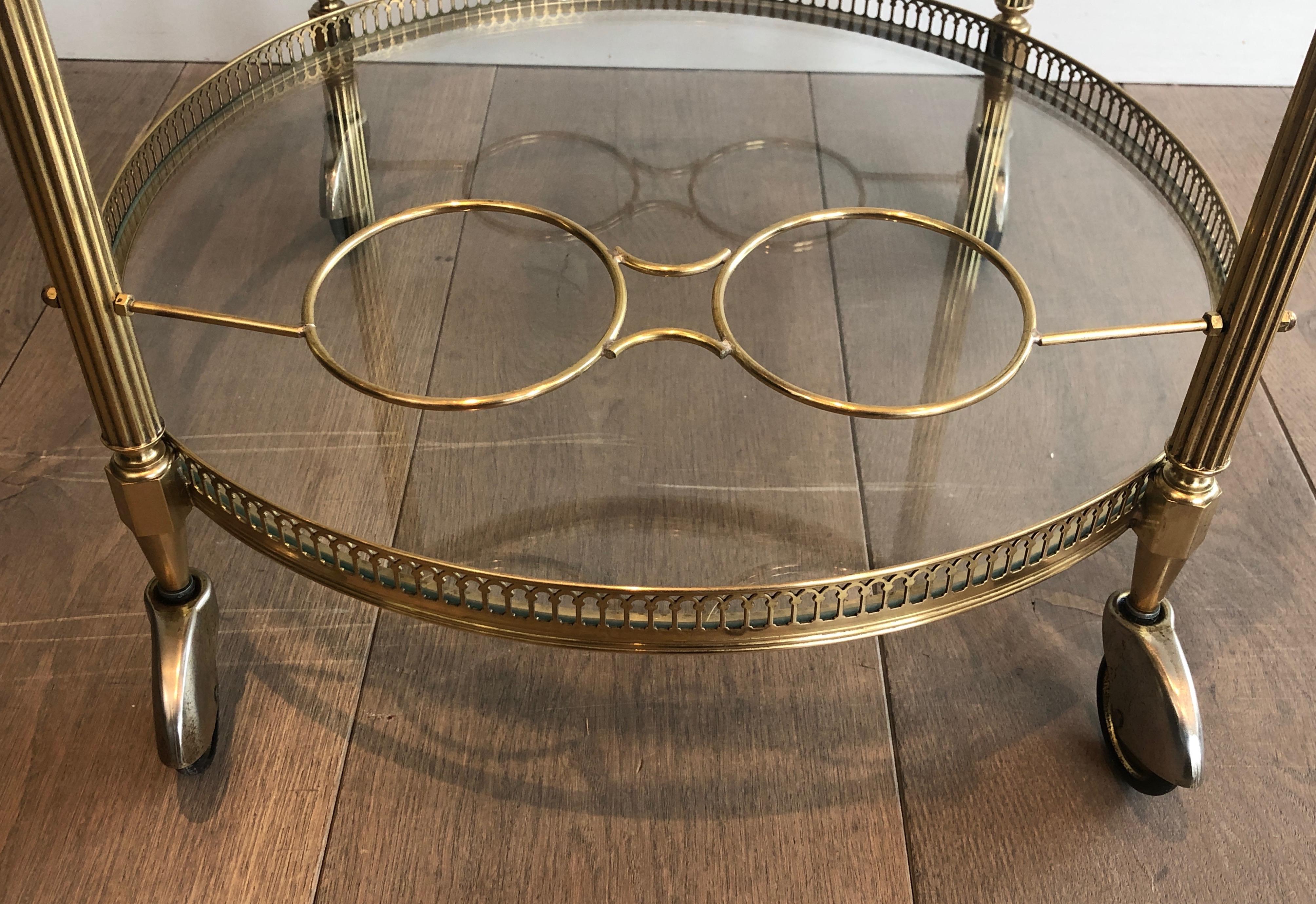 Attributed to Maison Jansen, Round Neoclassical Style Brass Drinks Trolley 6