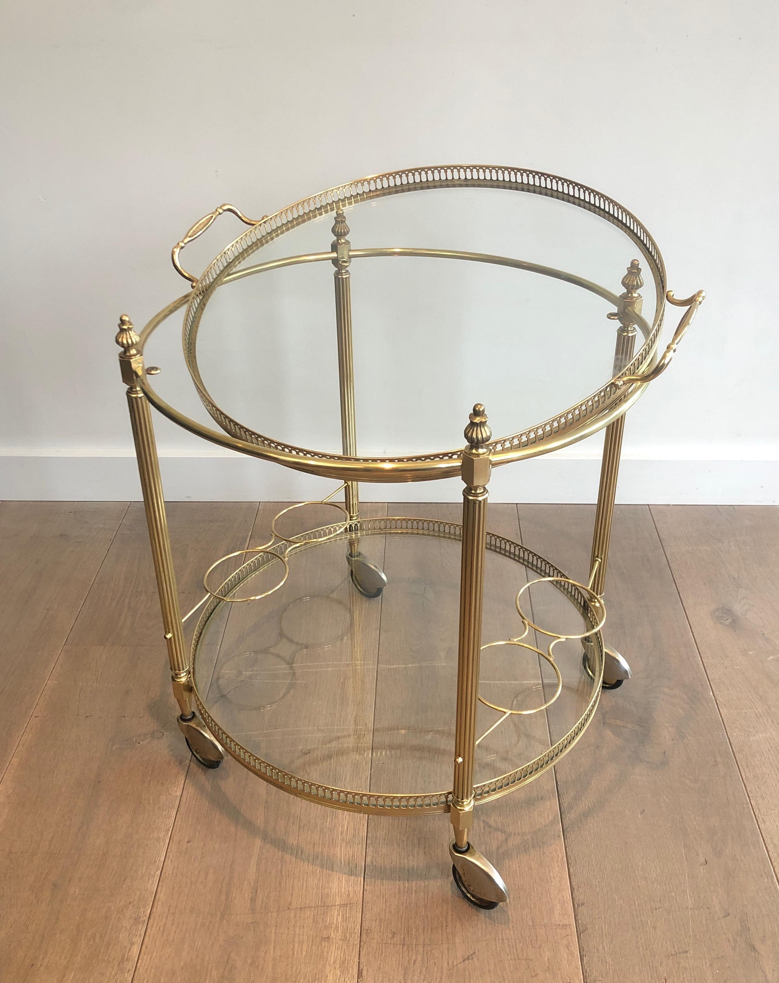 Attributed to Maison Jansen, Round Neoclassical Style Brass Drinks Trolley 7