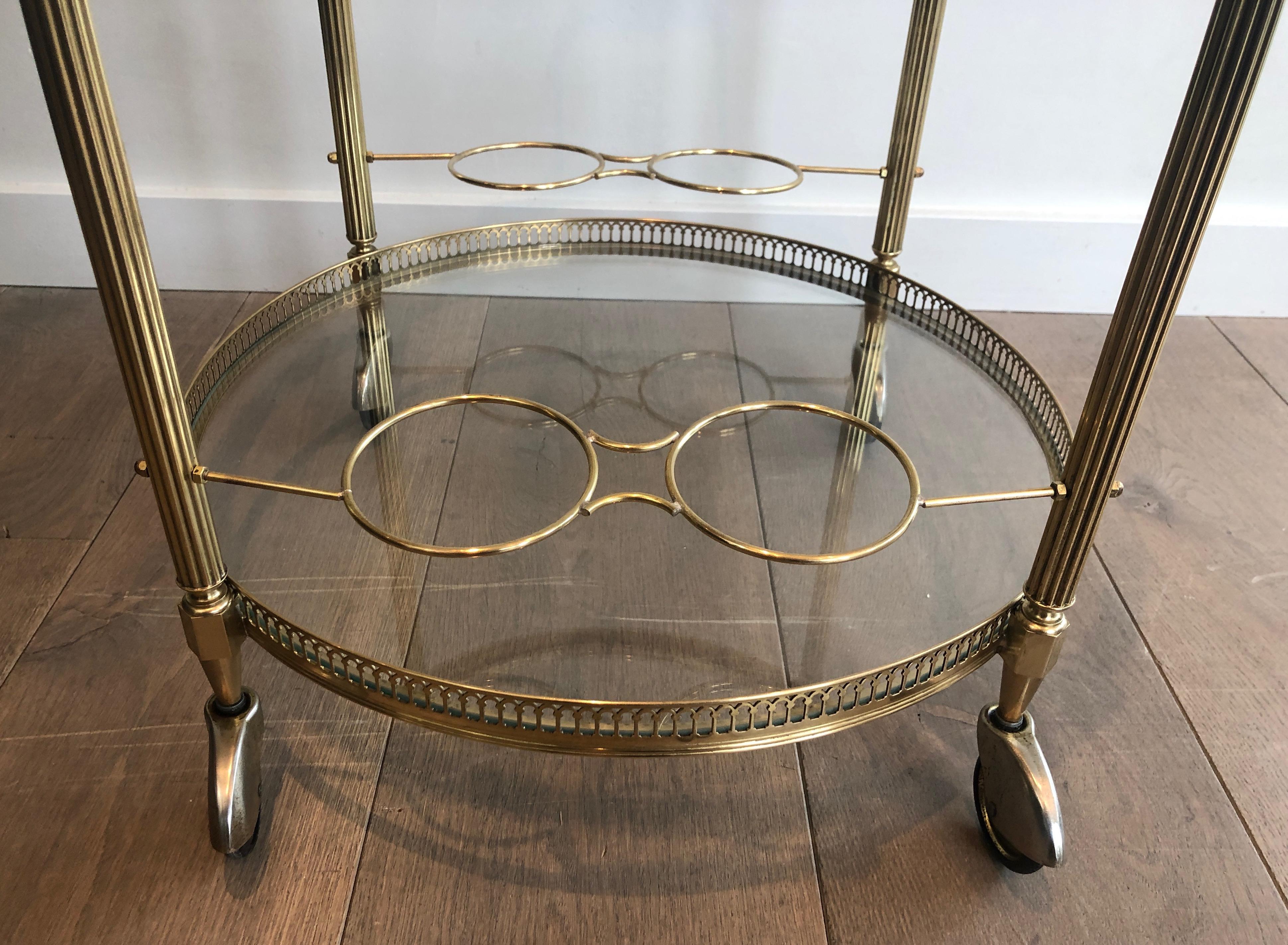 Attributed to Maison Jansen, Round Neoclassical Style Brass Drinks Trolley 10
