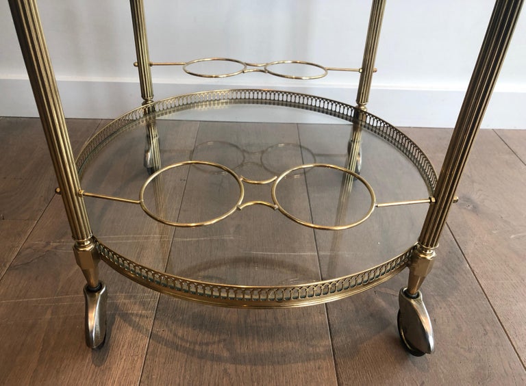Attributed to Maison Jansen, Round Neoclassical Style Brass Drinks Trolley For Sale 10