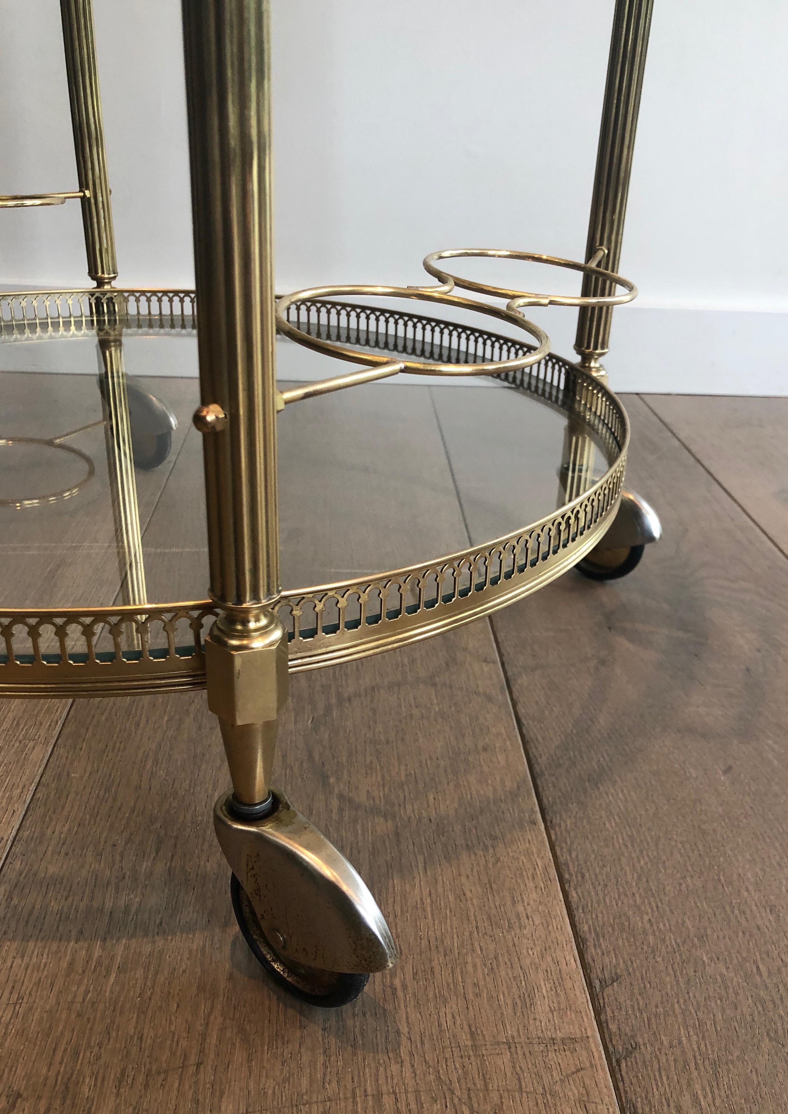 Attributed to Maison Jansen, Round Neoclassical Style Brass Drinks Trolley 12