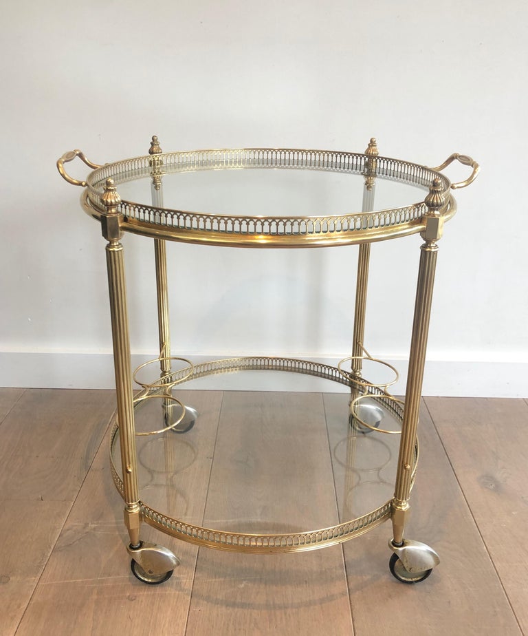 Attributed to Maison Jansen, Round Neoclassical Style Brass Drinks Trolley For Sale 13