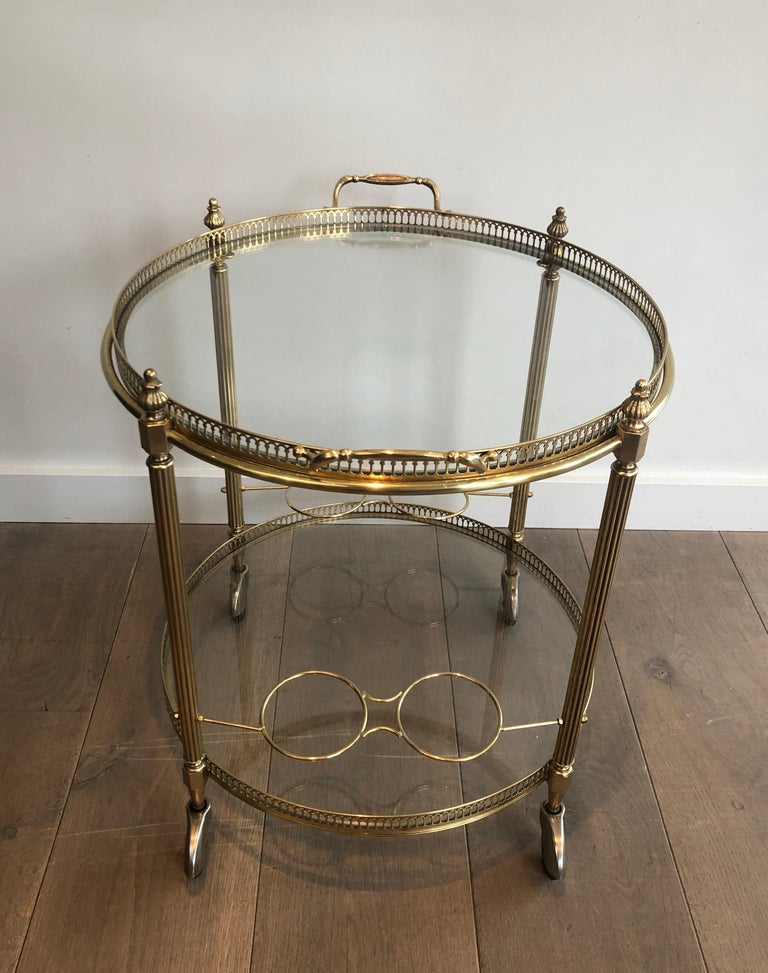 Attributed to Maison Jansen, Round Neoclassical Style Brass Drinks Trolley For Sale 14