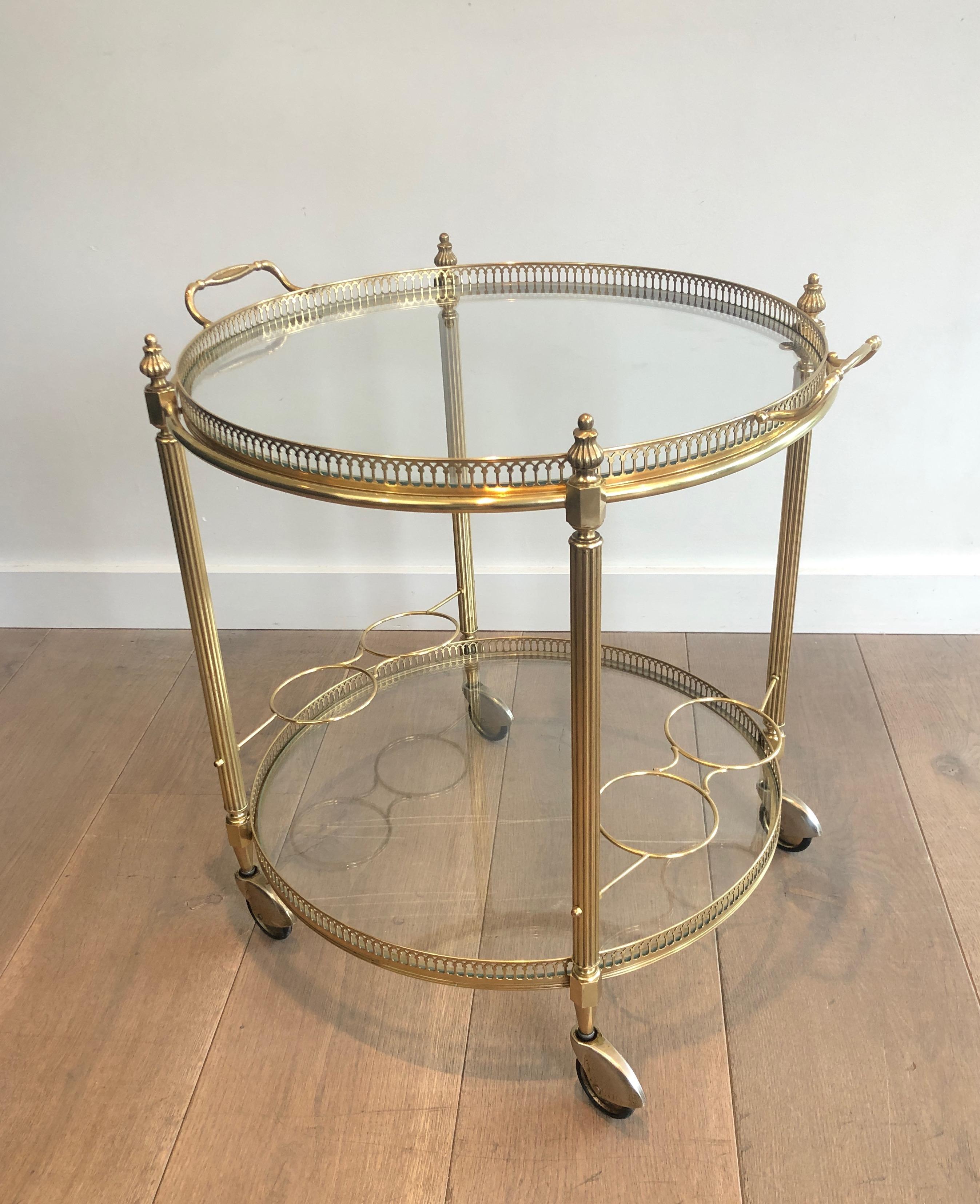 Attributed to Maison Jansen, Round Neoclassical Style Brass Drinks Trolley 15